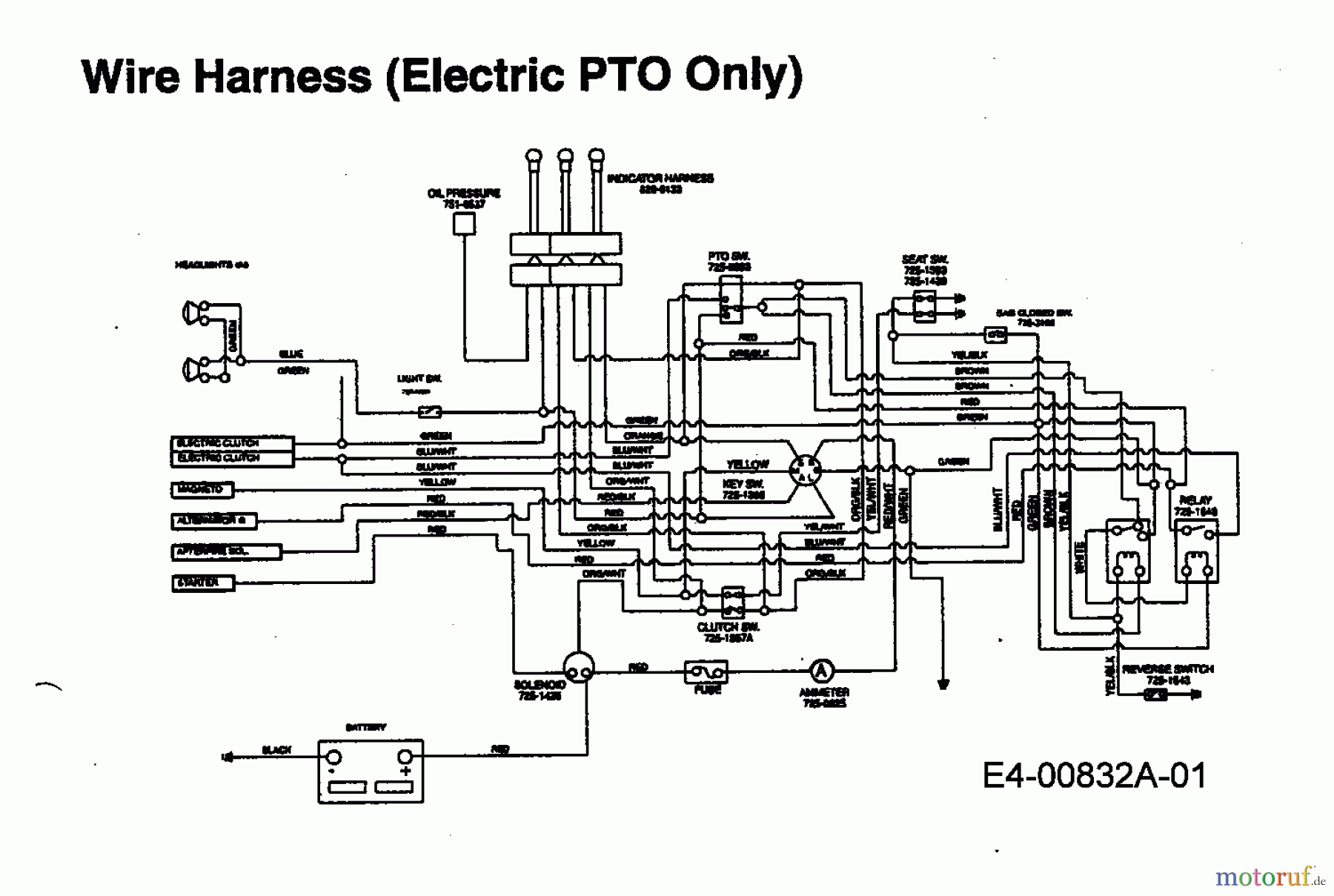  MTD Lawn tractors EH/155 13AX795N678  (1998) Wiring diagram electric clutch