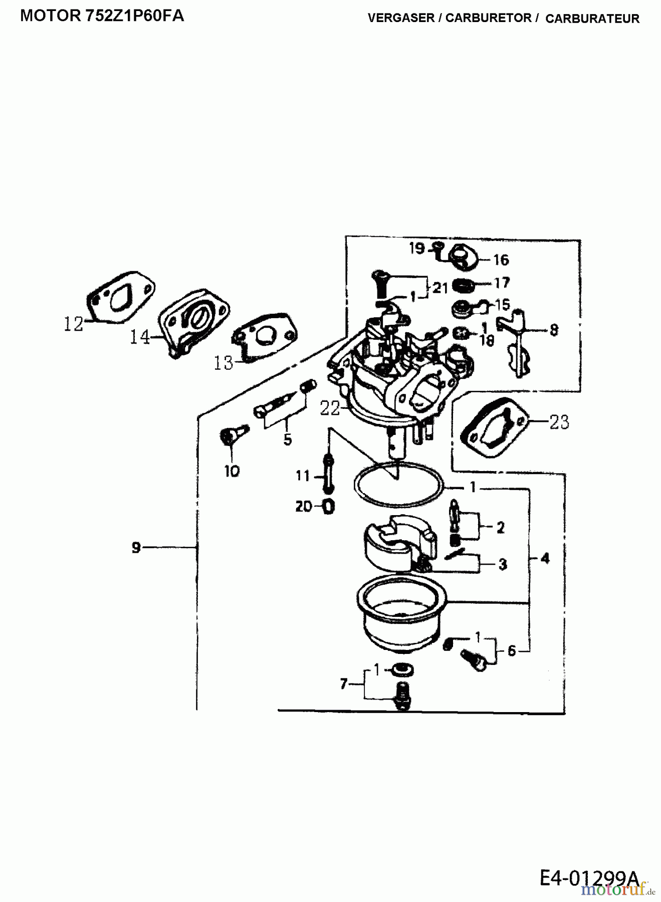  MTD-Engines MTD vertical 1 P 60 FA 752Z1P60FA  (2005) Carburetor