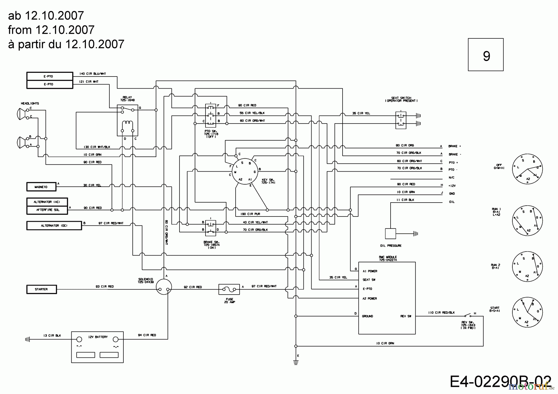  Cub Cadet Garden tractors GT 1225 14AI13CP603  (2008) Wiring diagram from 11.10.2007
