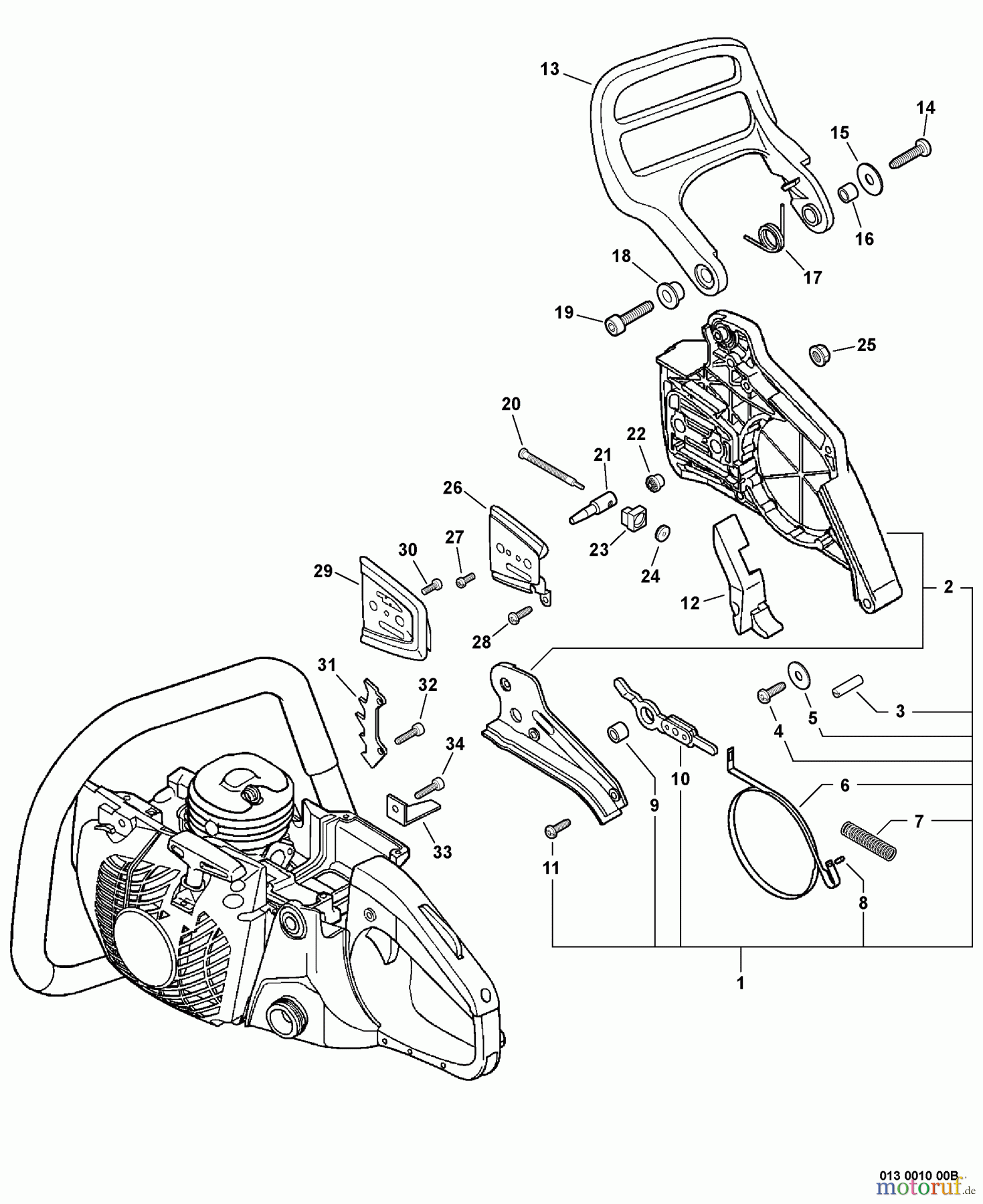  Echo Sägen, Kettensägen CS-530 - Echo Chainsaw, S/N: C02803001001 - C02803999999 Chain Brake  S/N: C02803001301 - C02803999999