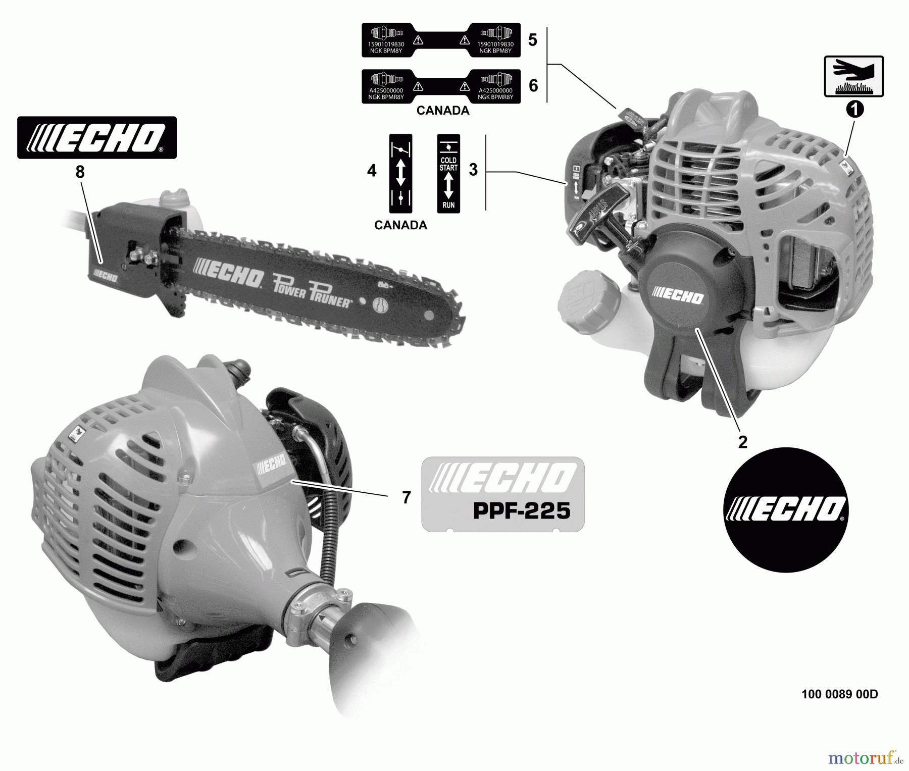  Echo Hochentaster PPF-225 - Echo Pole Saw / Pruner, S/N: S63212001001 - S63212999999 Labels