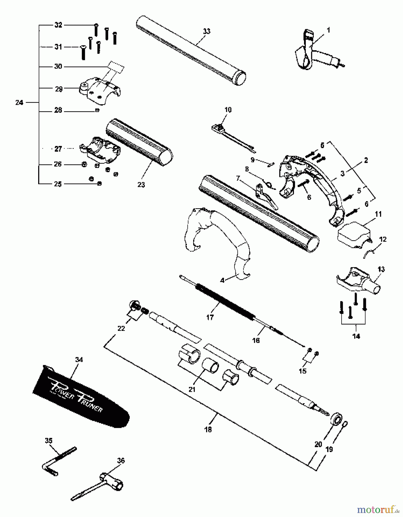  Echo Hochentaster PPFD-2400 - Echo Pole Saw / Pruner, S/N: 001001 - 501000 (Type 1E) Driveshaft, Handle, Harness, Stop Switch, Throttle