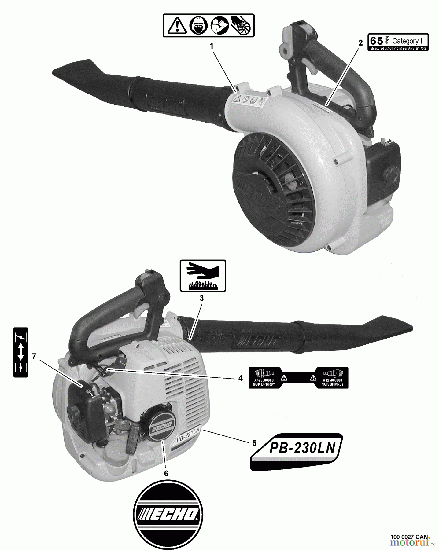  Echo Bläser / Sauger / Häcksler / Mulchgeräte	 PB-230LN - Echo Hand Held Blower, S/N: P05813001001 - P05813999999 Labels