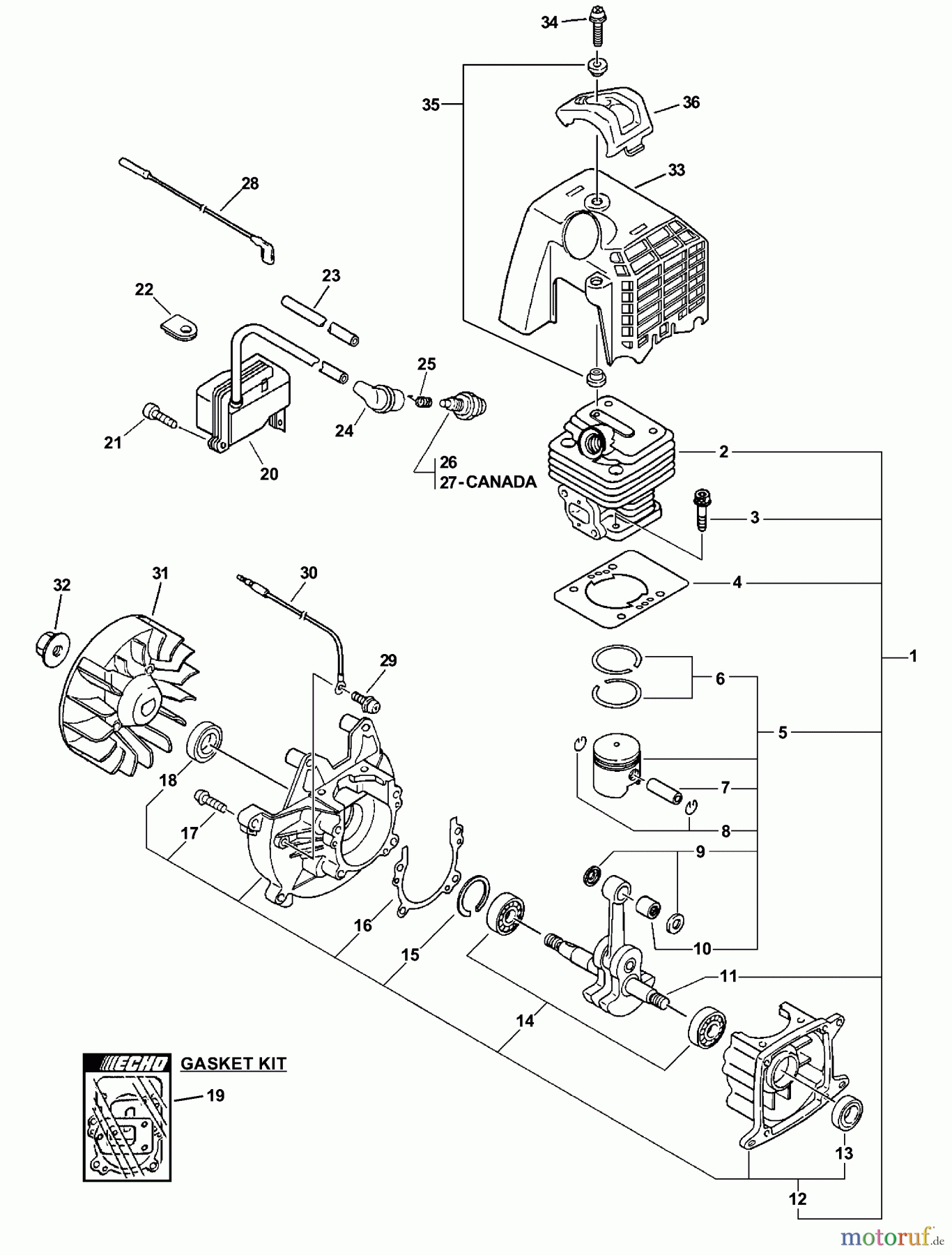  Echo Hochentaster PPT-231 - Echo Pole Saw / Pruner, S/N: 06001001 - 06999999 Engine, Short Block, Ignition, Cylinder Cover