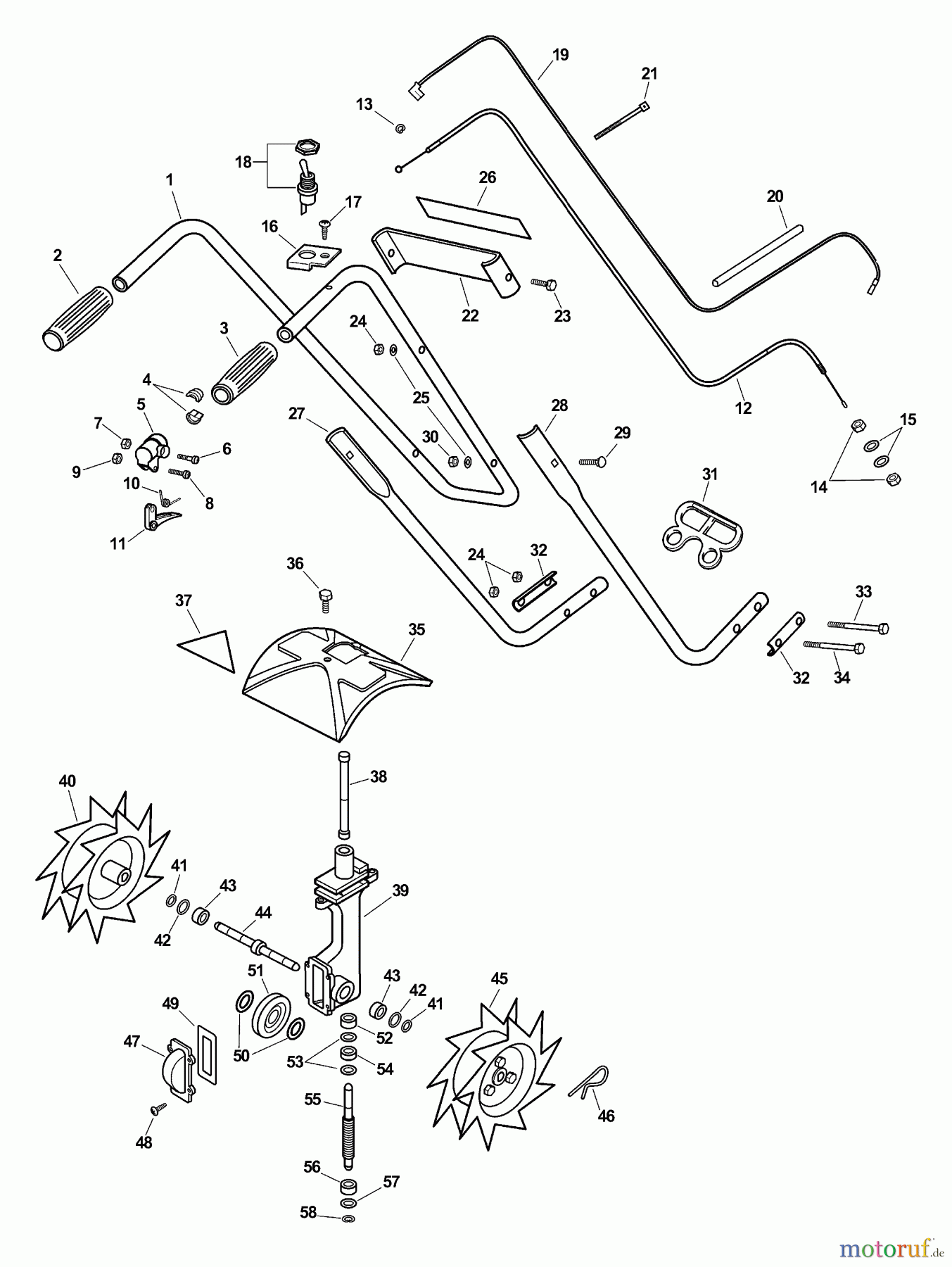  Echo Motorhacken / Kultivierer TC-2100 - Echo Tiller/Cultivator, S/N: 001001 - 999999 (Type 1E) Handle, Ignition Switch, Throttle Cable