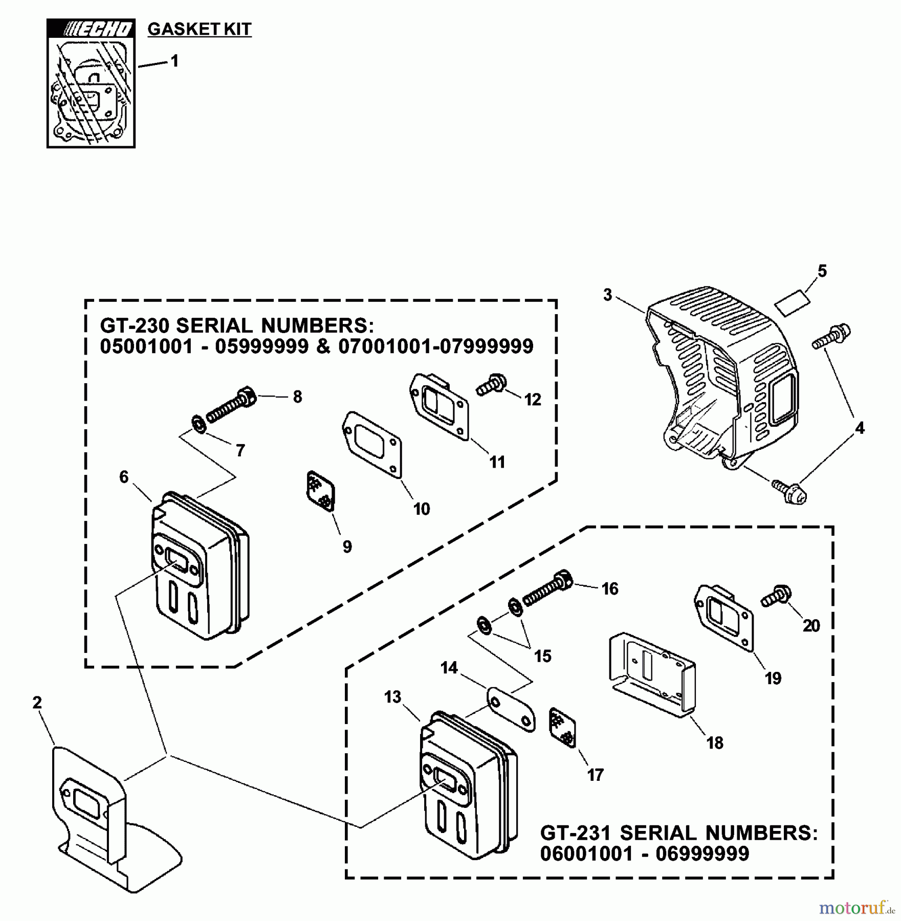  Echo Trimmer, Faden / Bürste GT-230 - Echo String Trimmer, S/N:07001001 - 07999999 Exhaust