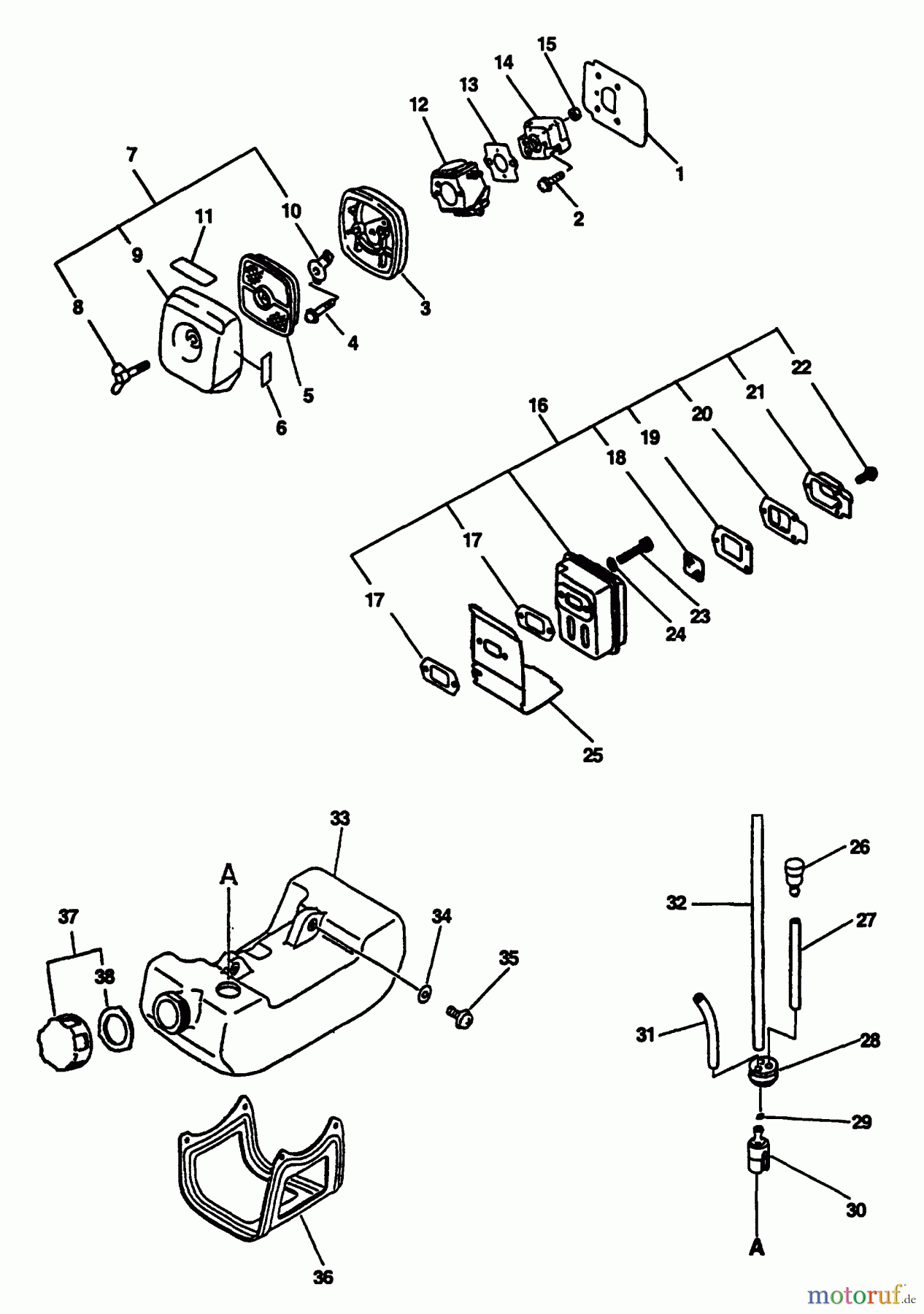  Echo Trimmer, Faden / Bürste GT-2400 - Echo String Trimmer (Type 1E) Intake, Air Cleaner, Exhaust, Fuel System