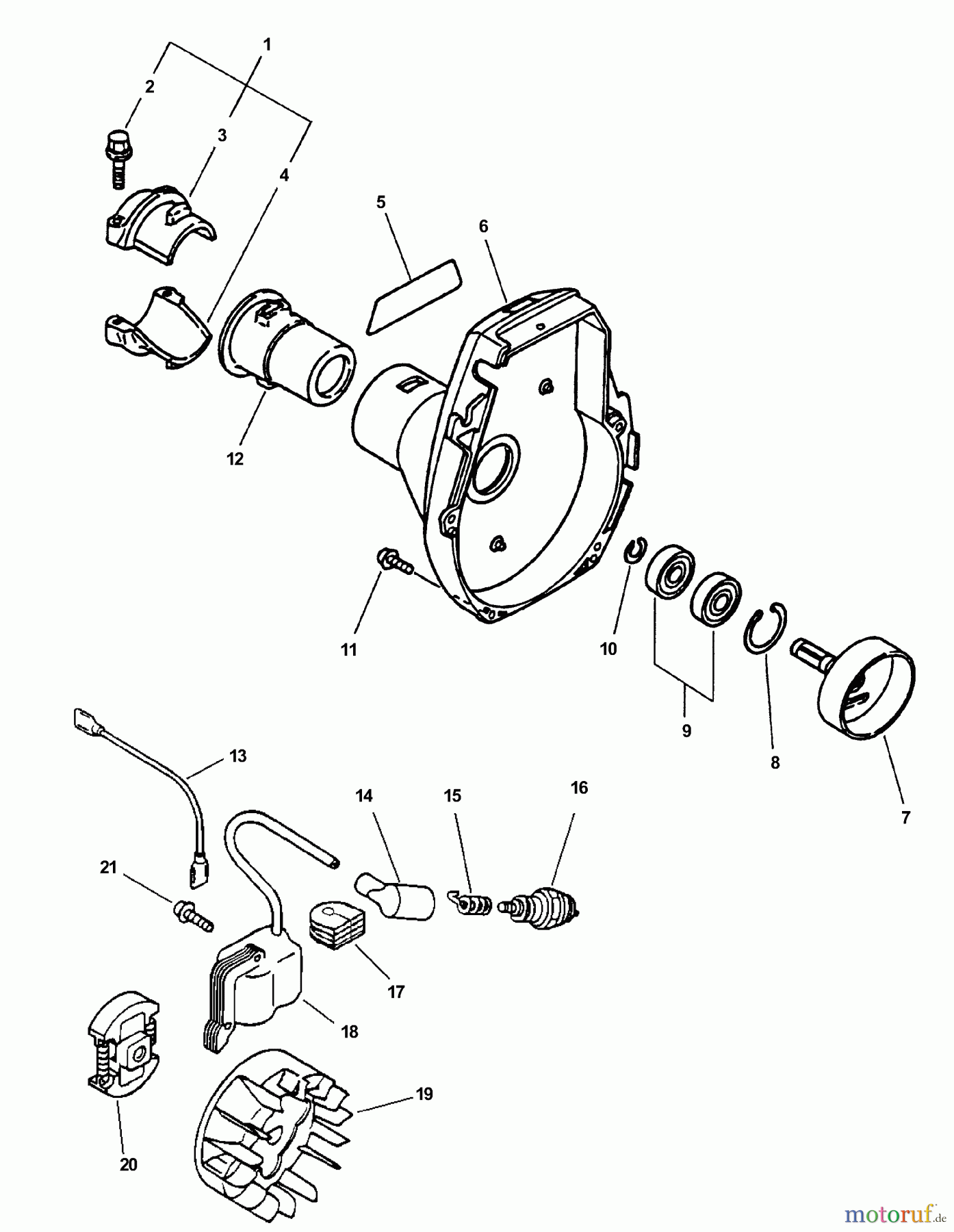  Echo Trimmer, Faden / Bürste PAS-211 - Echo Power Unit Fan Housing Assembly, Clutch, Ignition