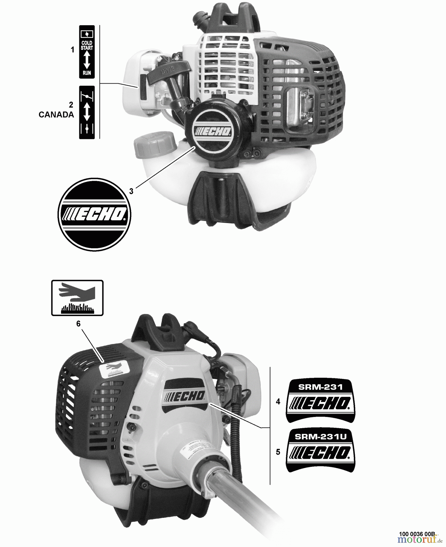  Echo Trimmer, Faden / Bürste SRM-231 - Echo String Trimmer, S/N:02001001 - 02999999 Labels