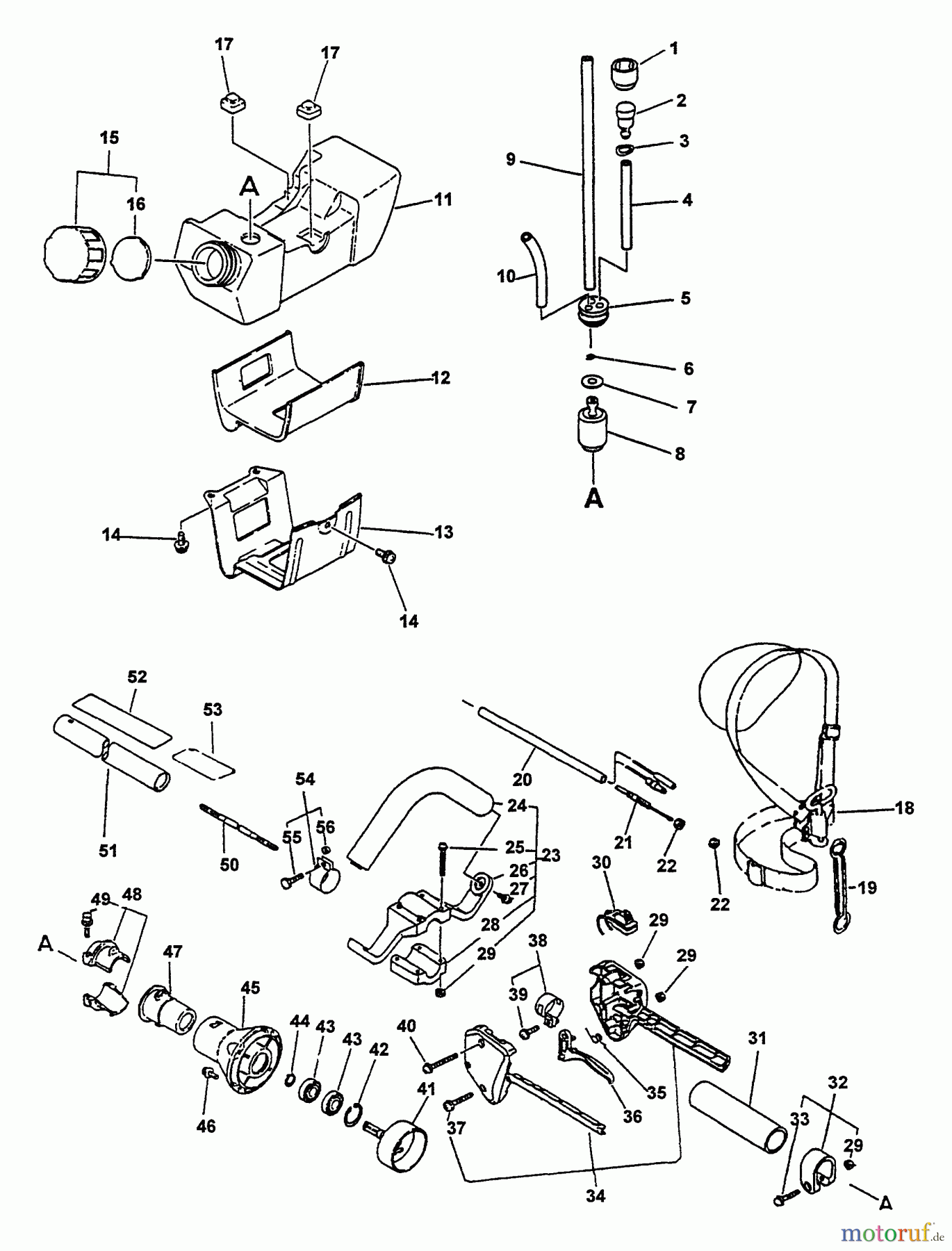 Echo Trimmer, Faden / Bürste SRM-2501S - Echo String Trimmer, S/N:098241 - 999999 Clutch, Driveshaft, Fuel System, Strap, Throttle Control
