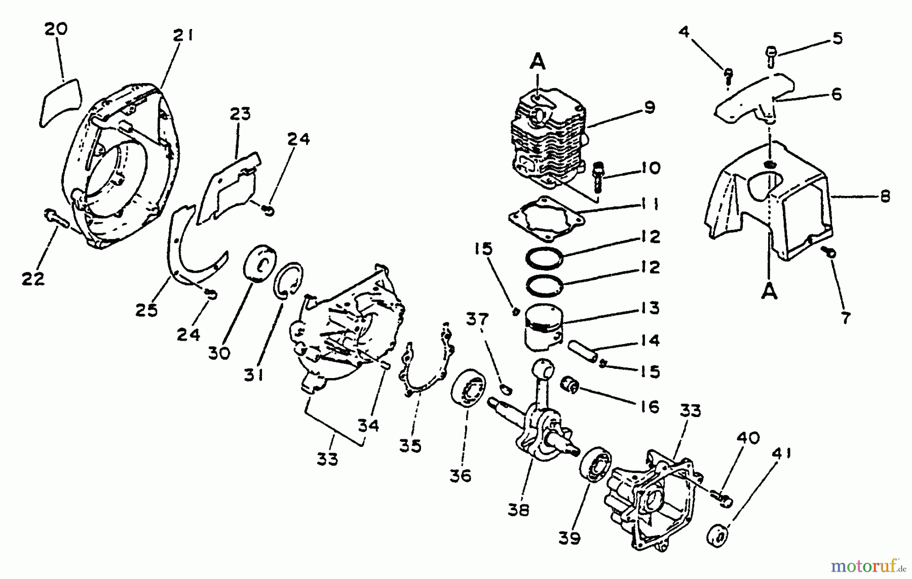 Echo Trimmer, Faden / Bürste SRM-2502 - Echo String Trimmer, S/N:0010201 - 0025000 Engine, Crankcase, Fan Housing, Cover