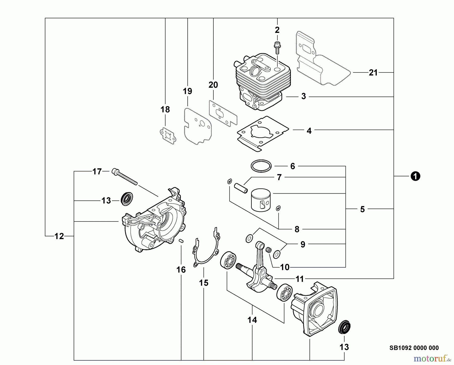  Echo Bläser / Sauger / Häcksler / Mulchgeräte	 ES-255 - Echo Shredder/Vacuum, S/N: P18812001001 - P18812999999 Engine, Short Block -- SB1092