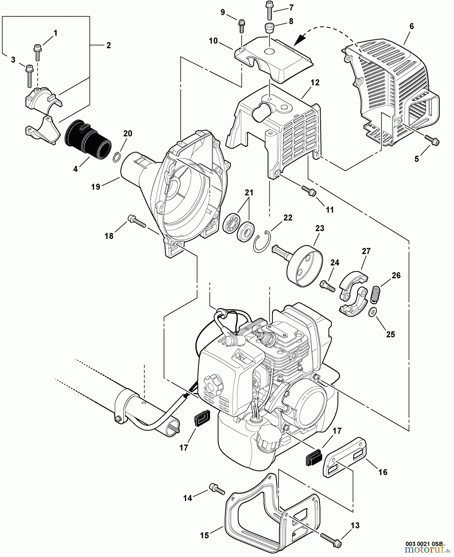  Echo Trimmer, Faden / Bürste SRM-311S - Echo String Trimmer, S/N:02001001 - 02999999 Engine Cover, Fan Case, Clutch