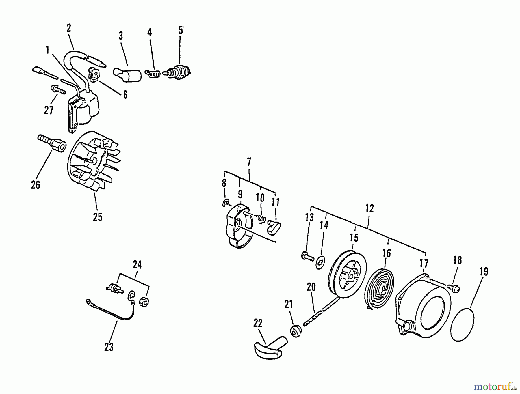  Echo Bläser / Sauger / Häcksler / Mulchgeräte	 ES-1000 - Echo Shredder/Vacuum, S/N: 001001 - 025416 Ignition, Starter