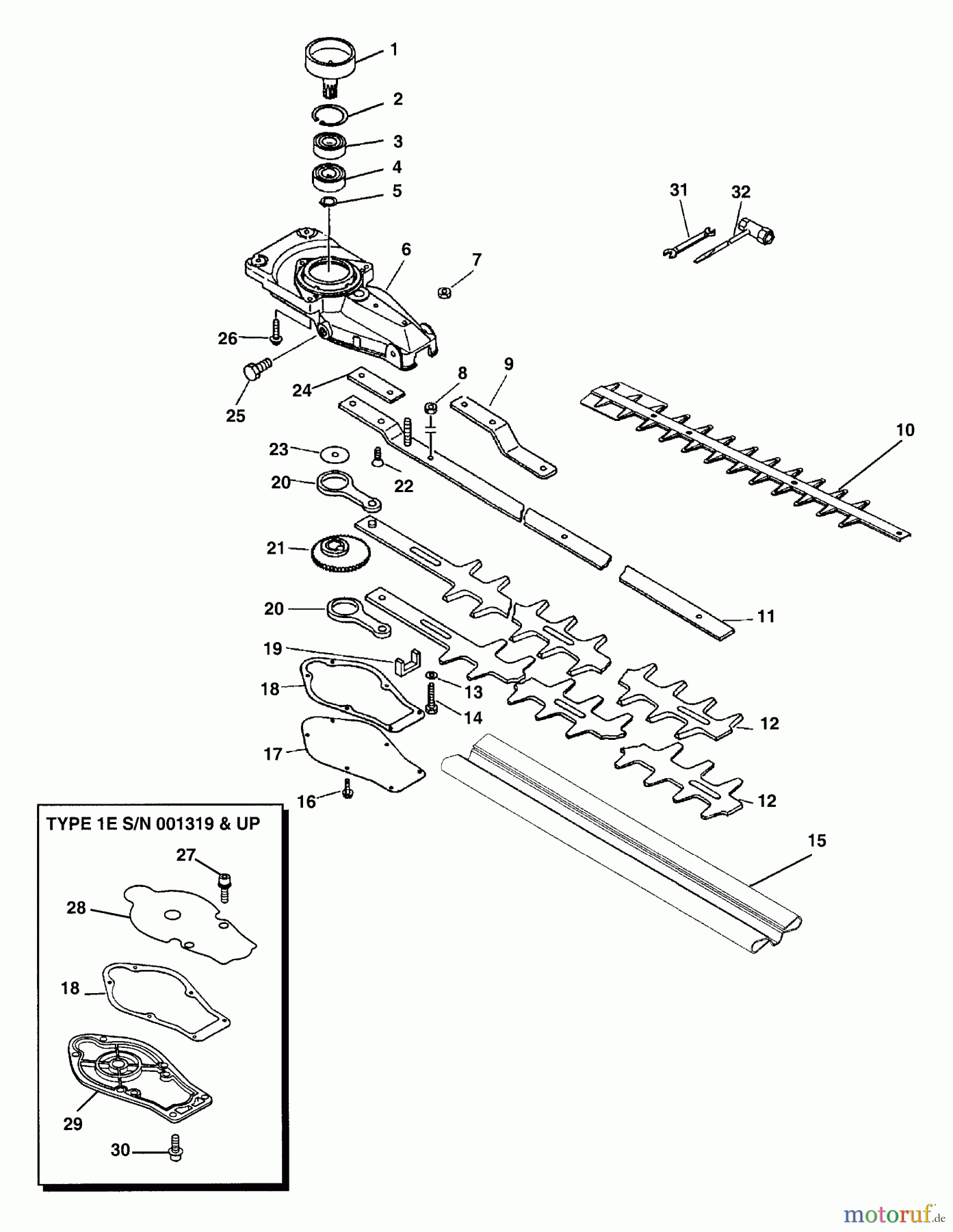Echo HC1600 Hedge Trimmer (Type 1E) Gearcase, Blades, Clutch Drum