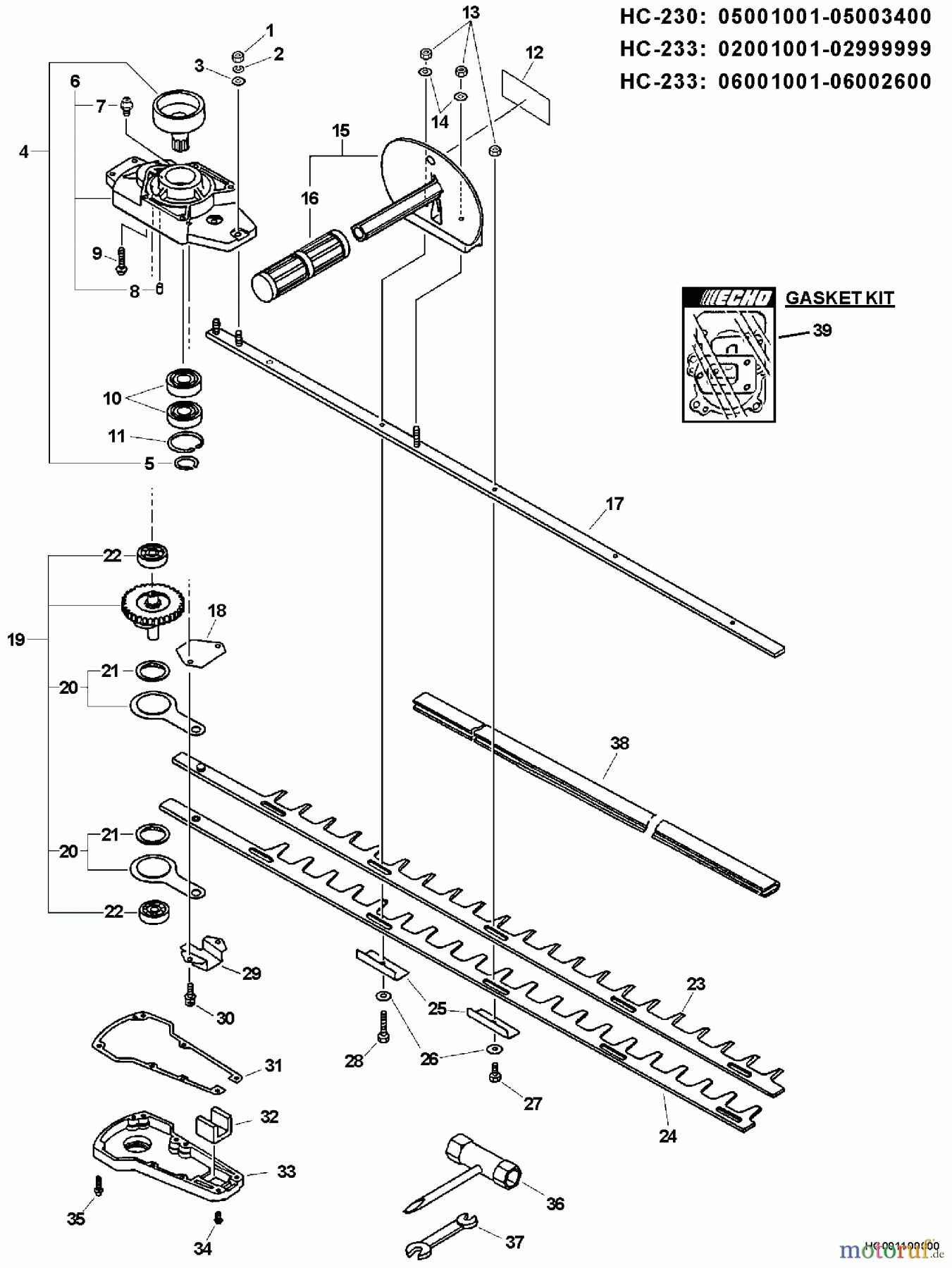  Echo Heckenscheren HC-230 - Echo Hedge Trimmer, S/N: 05001001 - 05999999 Blades, Gear Case, Side Handle, Tools  S/N: 05001001 - 05003400