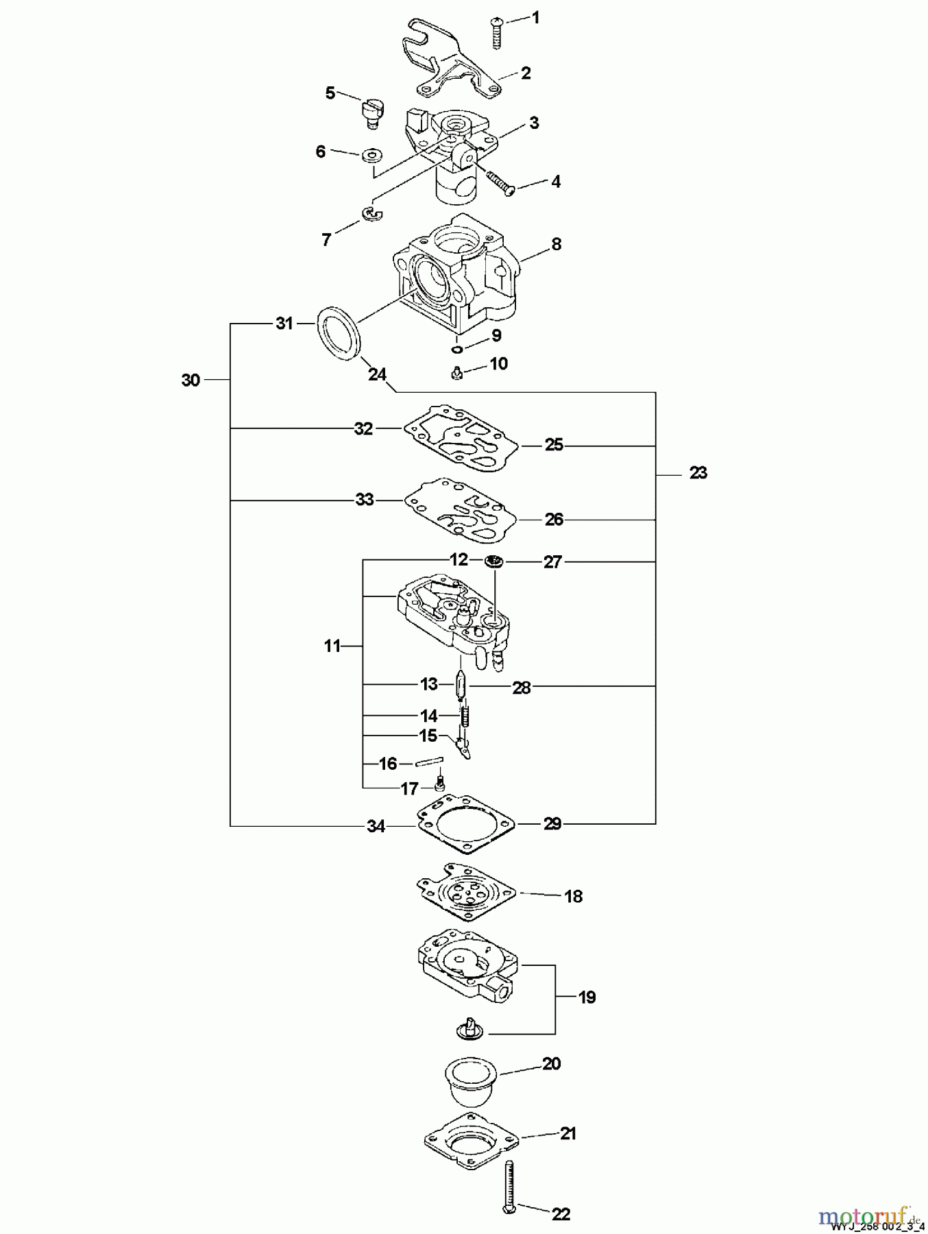  Echo Heckenscheren HC-233 - Echo Hedge Trimmer, S/N: 02001001 - 02999999 Carburetor -- WYJ-258