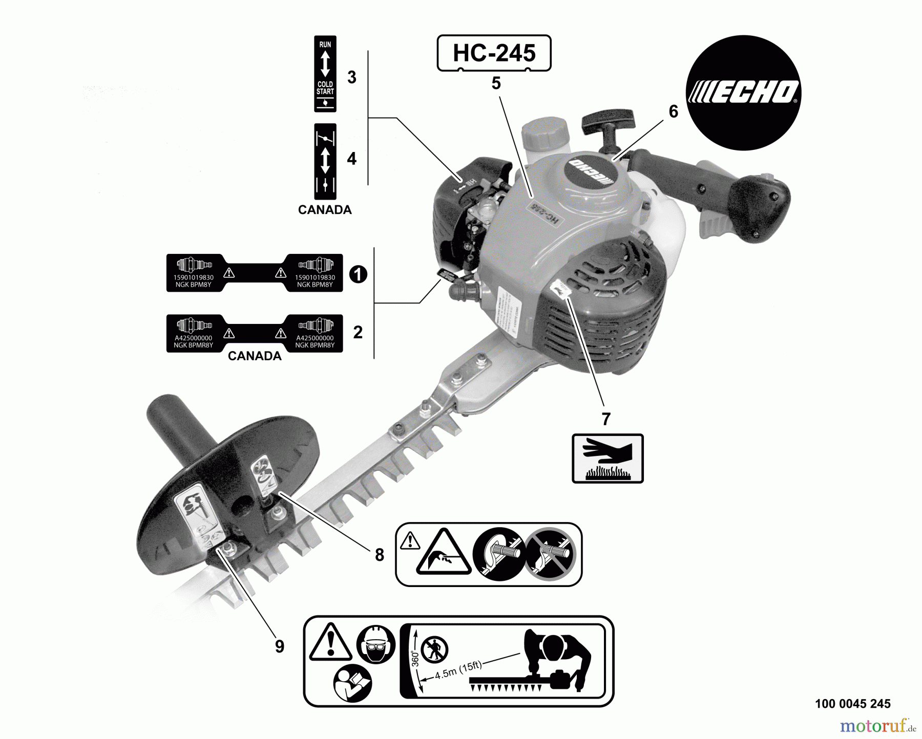  Echo Heckenscheren HC-245 - Echo Hedge Trimmer, S/N: S64911001001 - S64911999999 Labels