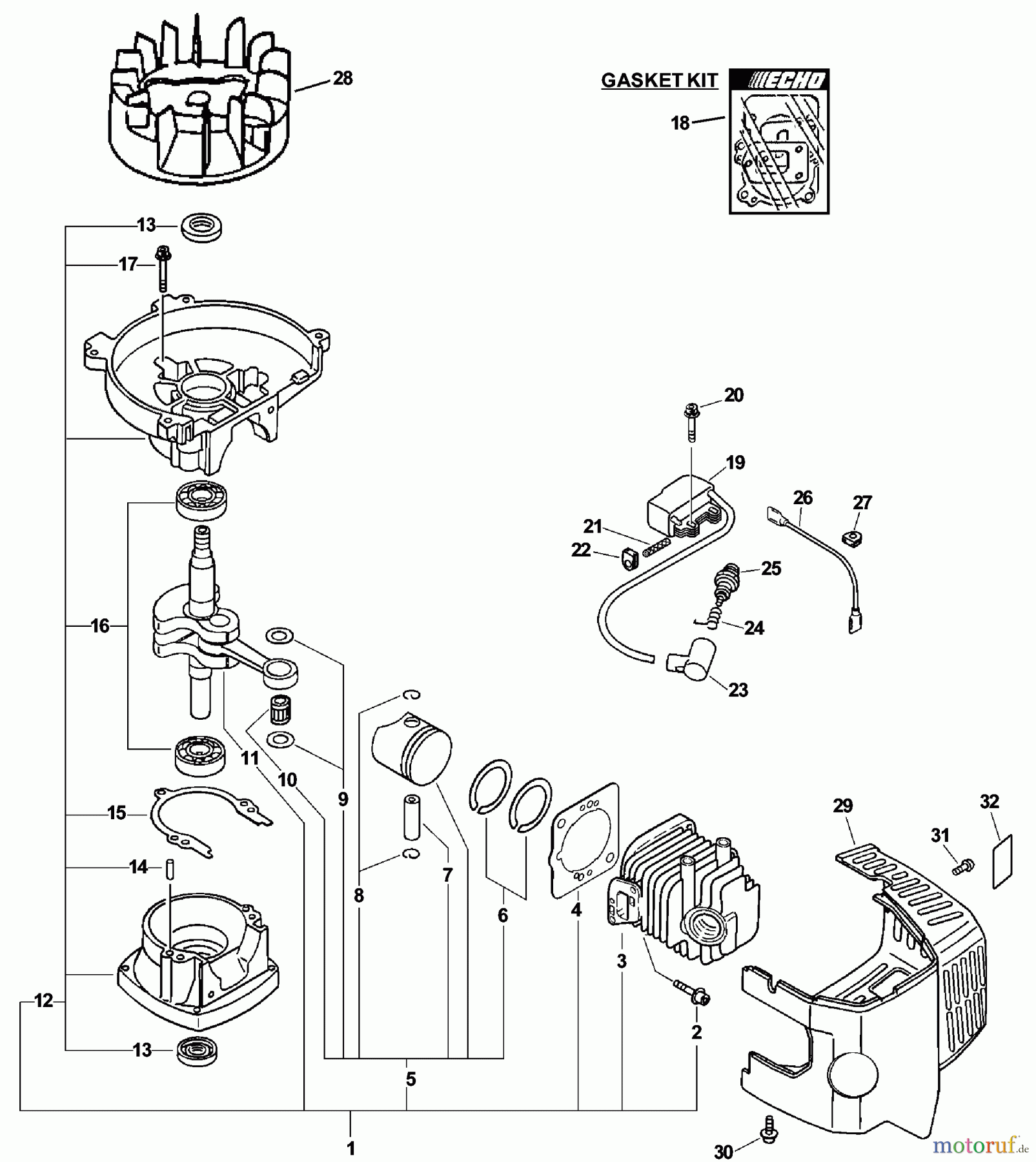  Echo Heckenscheren HCR-150 - Echo Hedge Trimmer, S/N: 05001001 - 05999999 Engine, Short Block, Ignition, Cylinder Cover