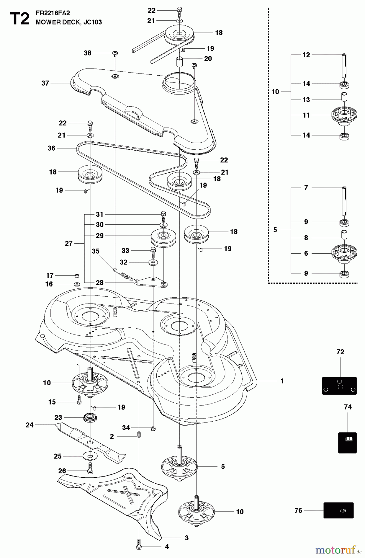  Jonsered Reitermäher FR2216 FA2 (966415101) - Jonsered Rear-Engine Riding Mower (2010-07) MOWER DECK / CUTTING DECK #3