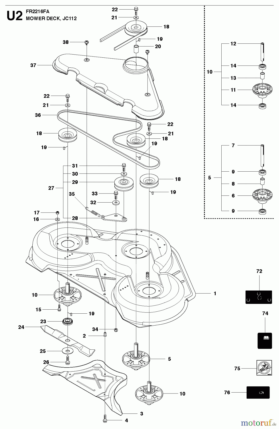  Jonsered Reitermäher FR2216 FR (966414801) - Jonsered Rear-Engine Riding Mower (2010-07) MOWER DECK / CUTTING DECK #2