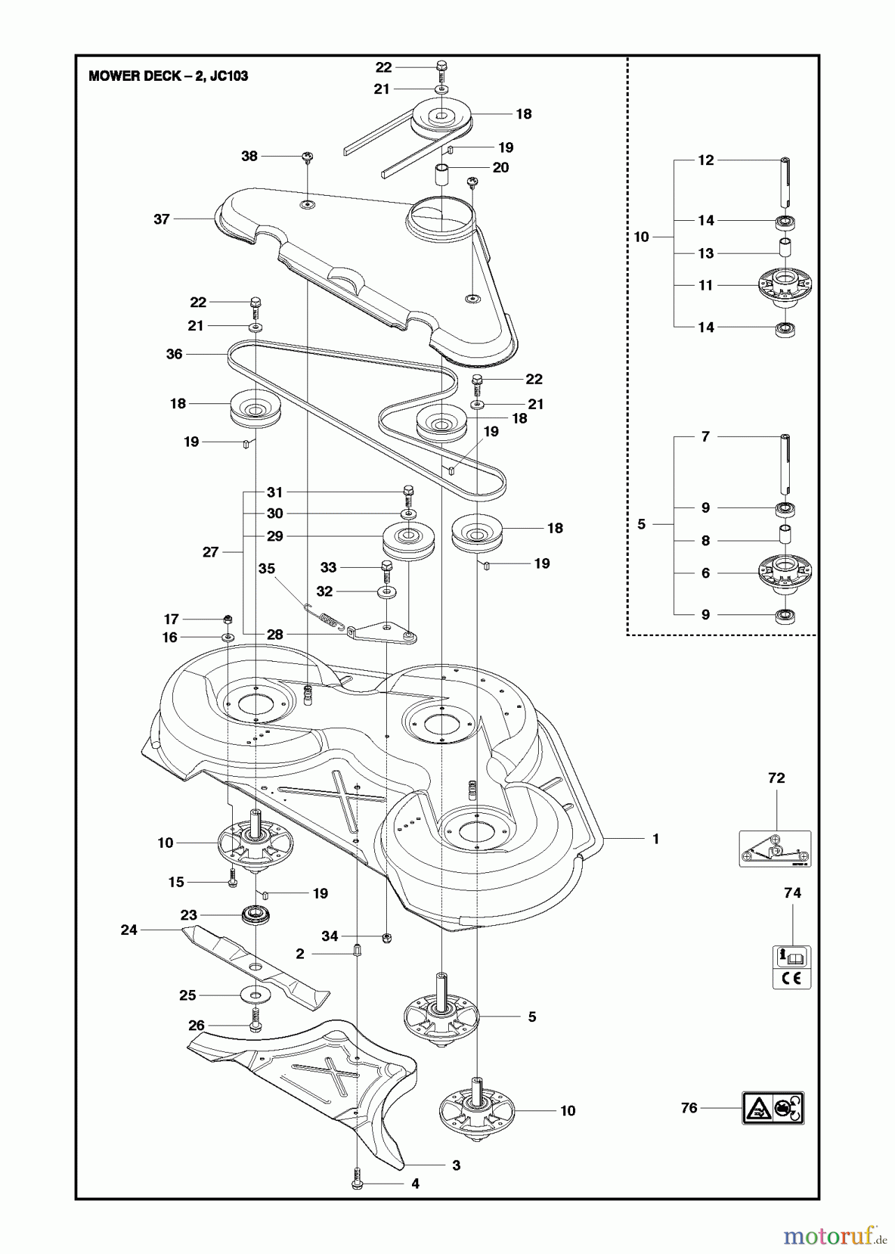  Jonsered Reitermäher FR2218 FA 4x4 (966773701) - Jonsered Rear-Engine Riding Mower (2013) MOWER DECK / CUTTING DECK #4