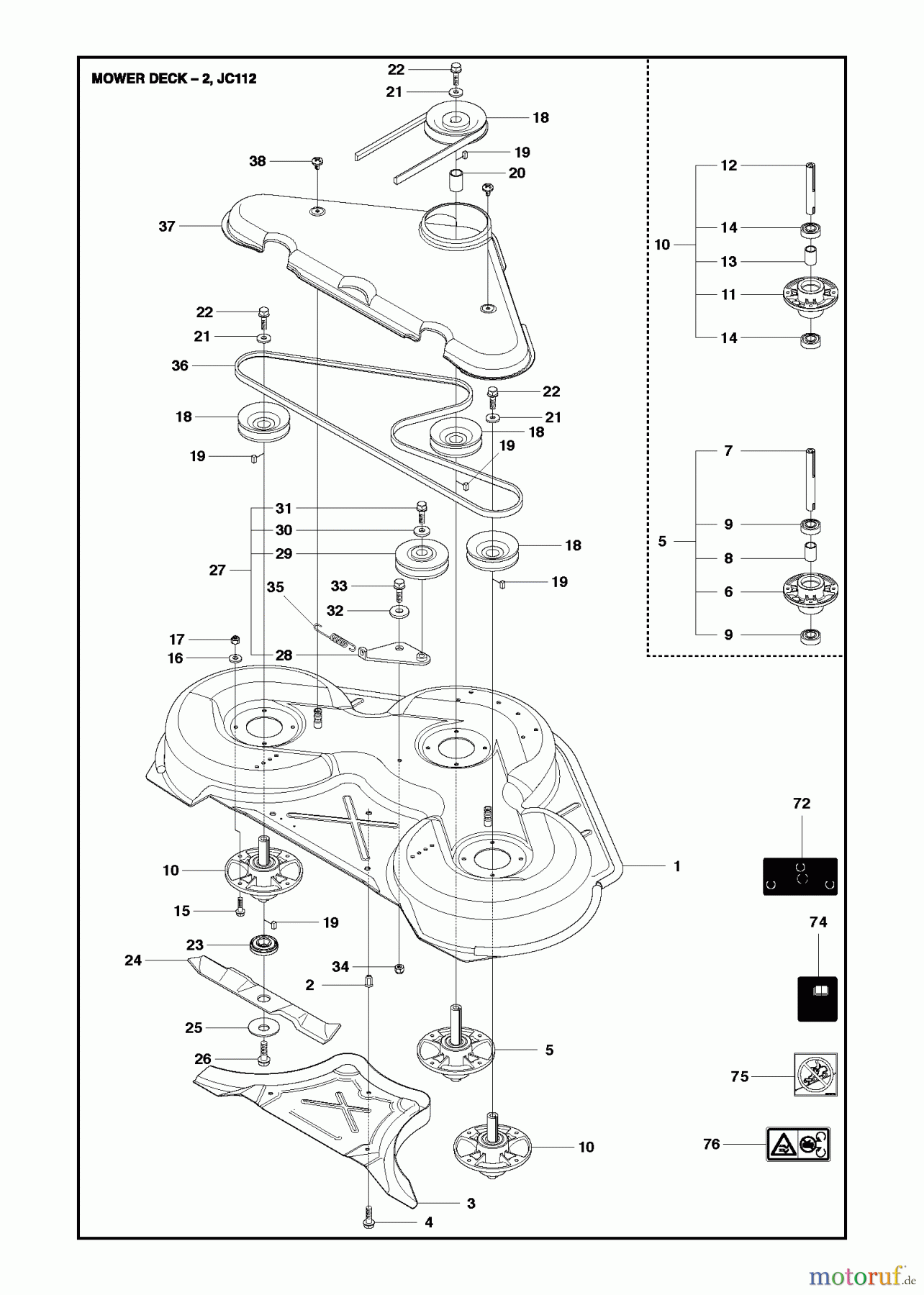  Jonsered Reitermäher FR2218 FA (967179201) - Jonsered Rear-Engine Riding Mower (2013) MOWER DECK / CUTTING DECK #3