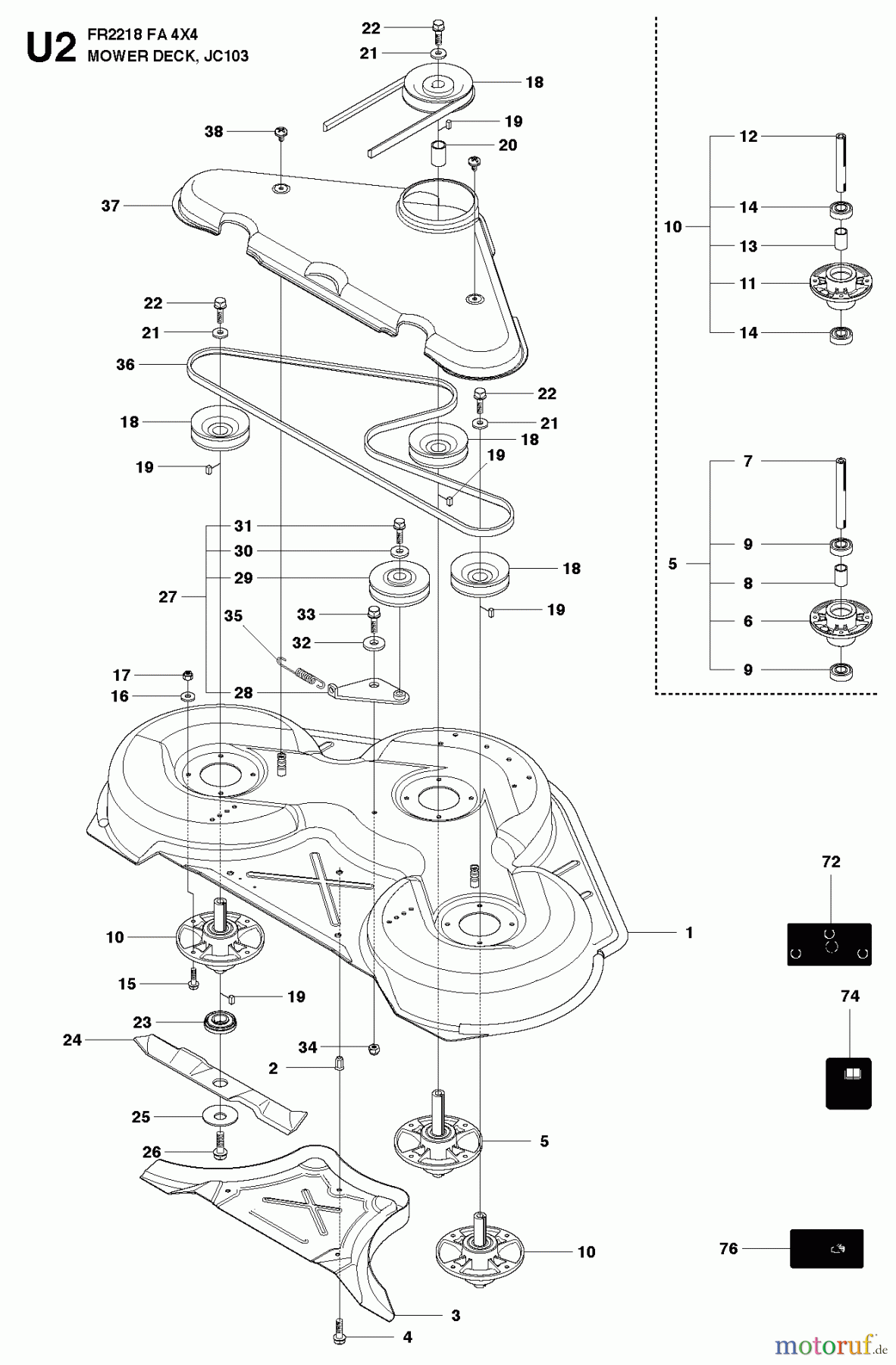 Jonsered Reitermäher FR2218 FA 4x4 (966415001) - Jonsered Rear-Engine Riding Mower (2010-07) MOWER DECK / CUTTING DECK #1