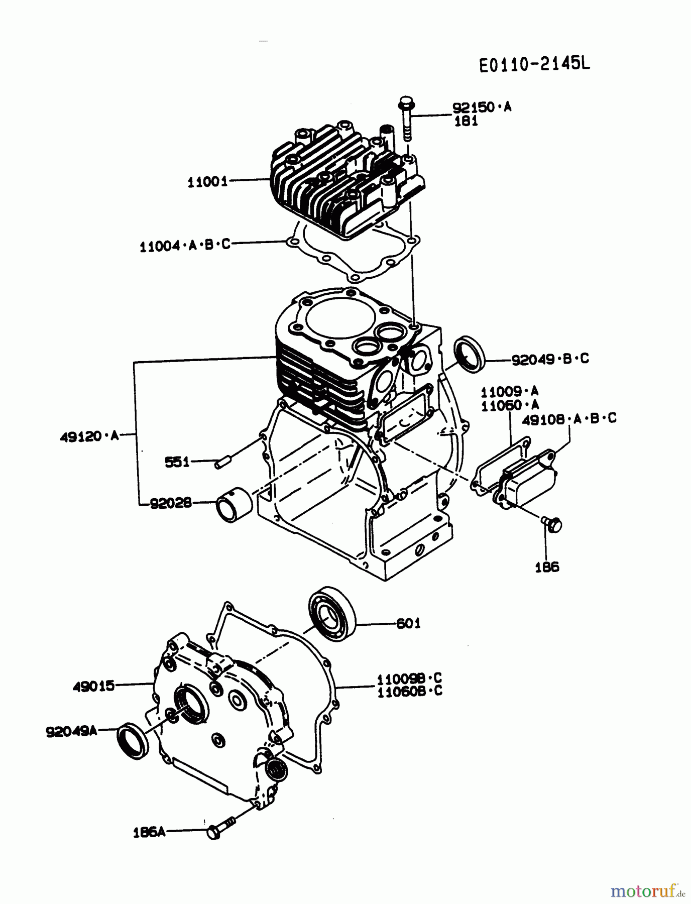  Kawasaki Motoren Motoren, Horizontal FA210D-JS01 - Kawasaki FA210D 4-Stroke Engine CYLINDER/CRANKCASE