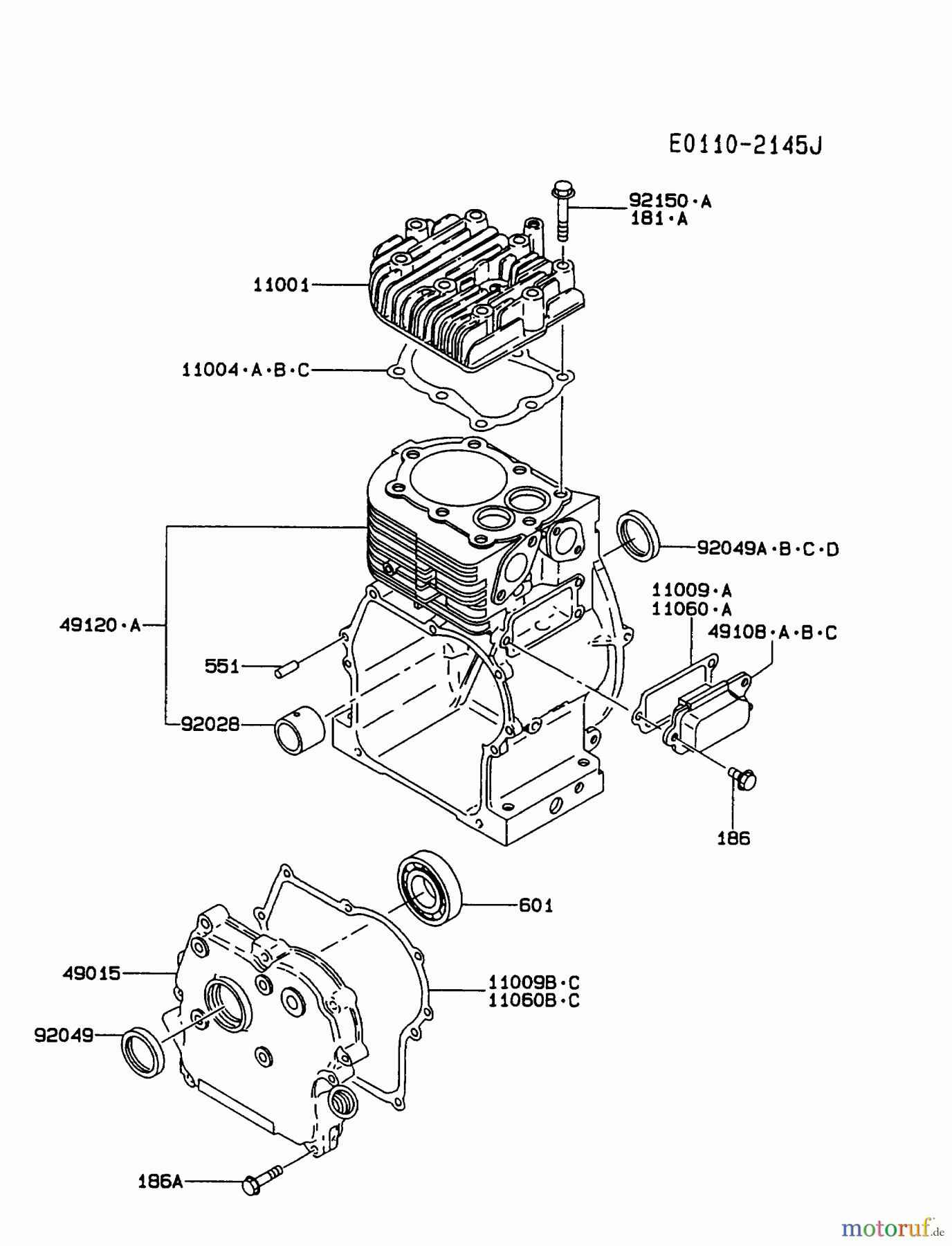  Kawasaki Motoren Motoren, Horizontal FA210D-JS05 - Kawasaki FA210D 4-Stroke Engine CYLINDER/CRANKCASE
