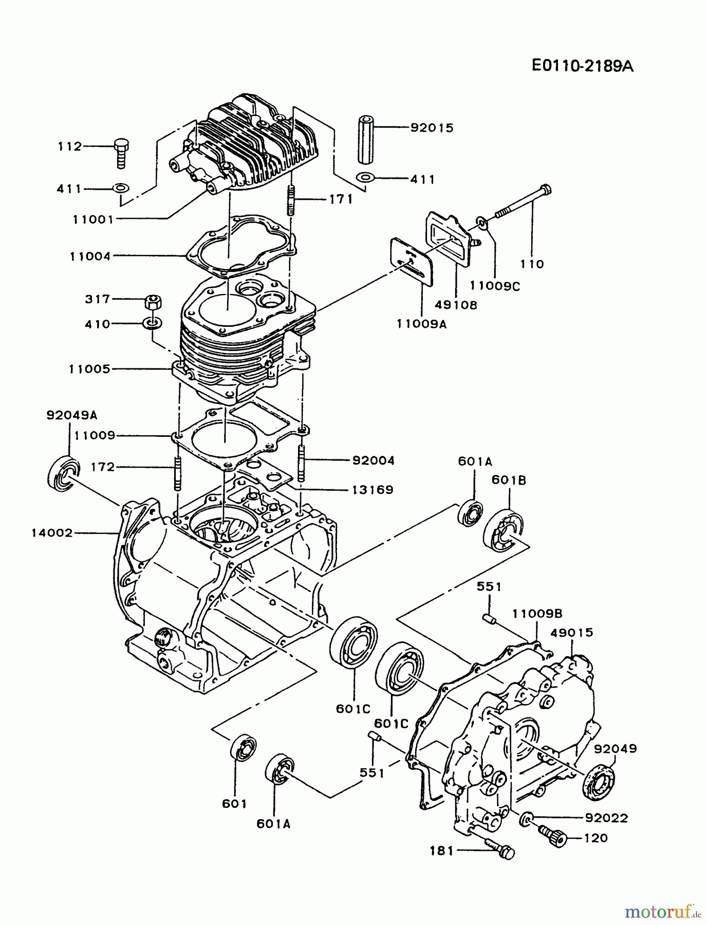  Kawasaki Motoren Motoren, Horizontal FZ340D-FS02 - Kawasaki FZ340D 4-Stroke Engine CYLINDER/CRANKCASE