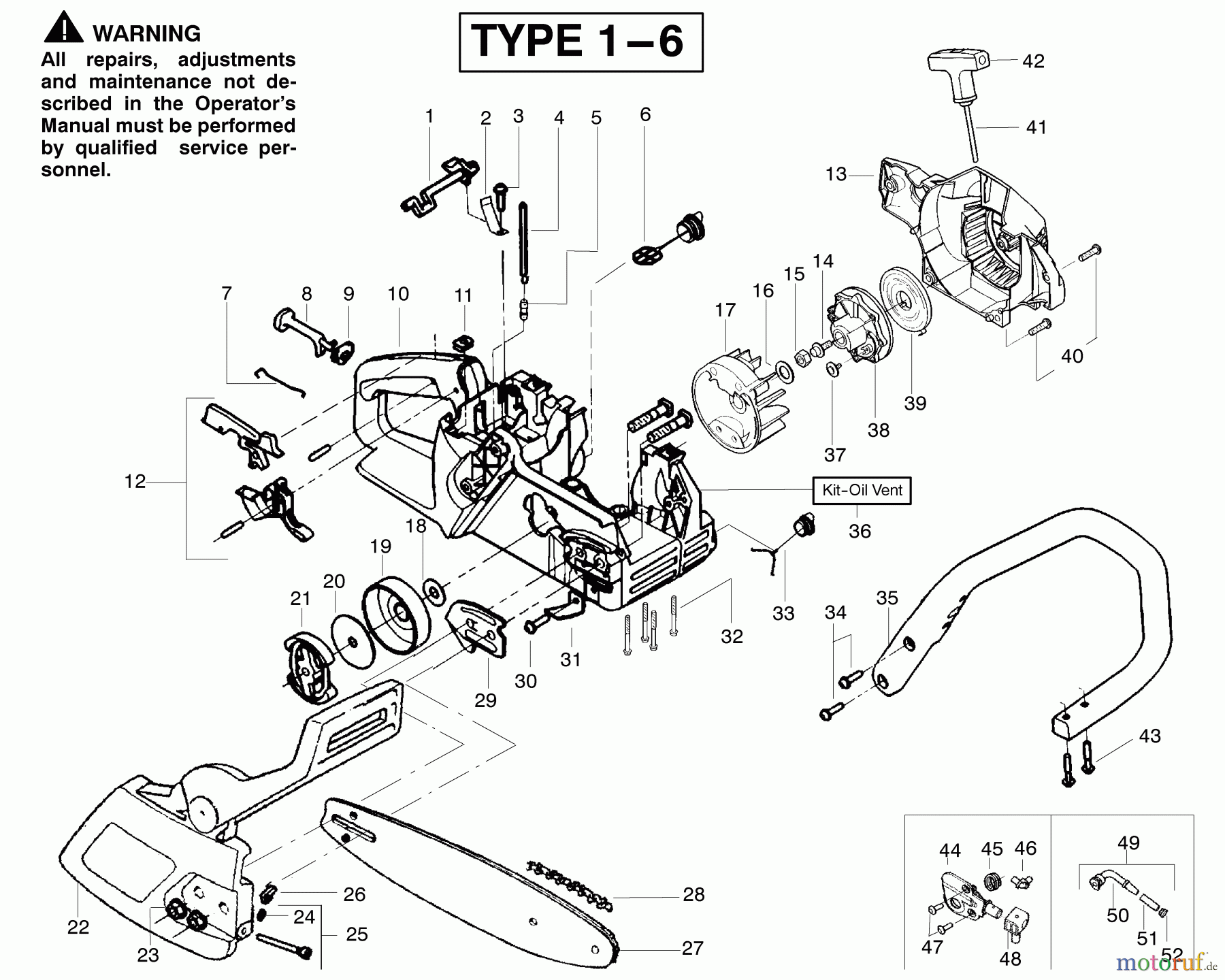  Poulan / Weed Eater Motorsägen 2055 (Type 1) - Poulan Woodsman Chainsaw Handle, Chassis & Bar Assembly Type 1-6