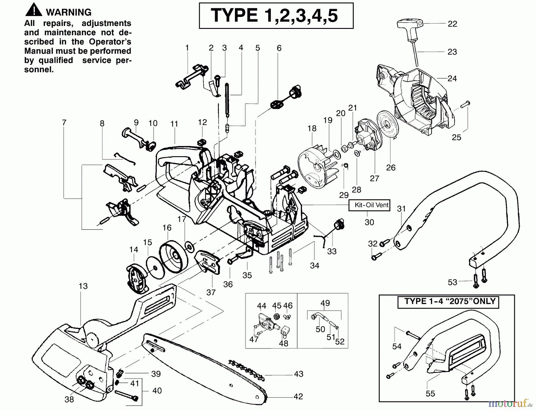  Poulan / Weed Eater Motorsägen 2075 (Type 2) - Poulan Chainsaw Handle, Chassis & Bar Assembly Type 1,2,3,4,5