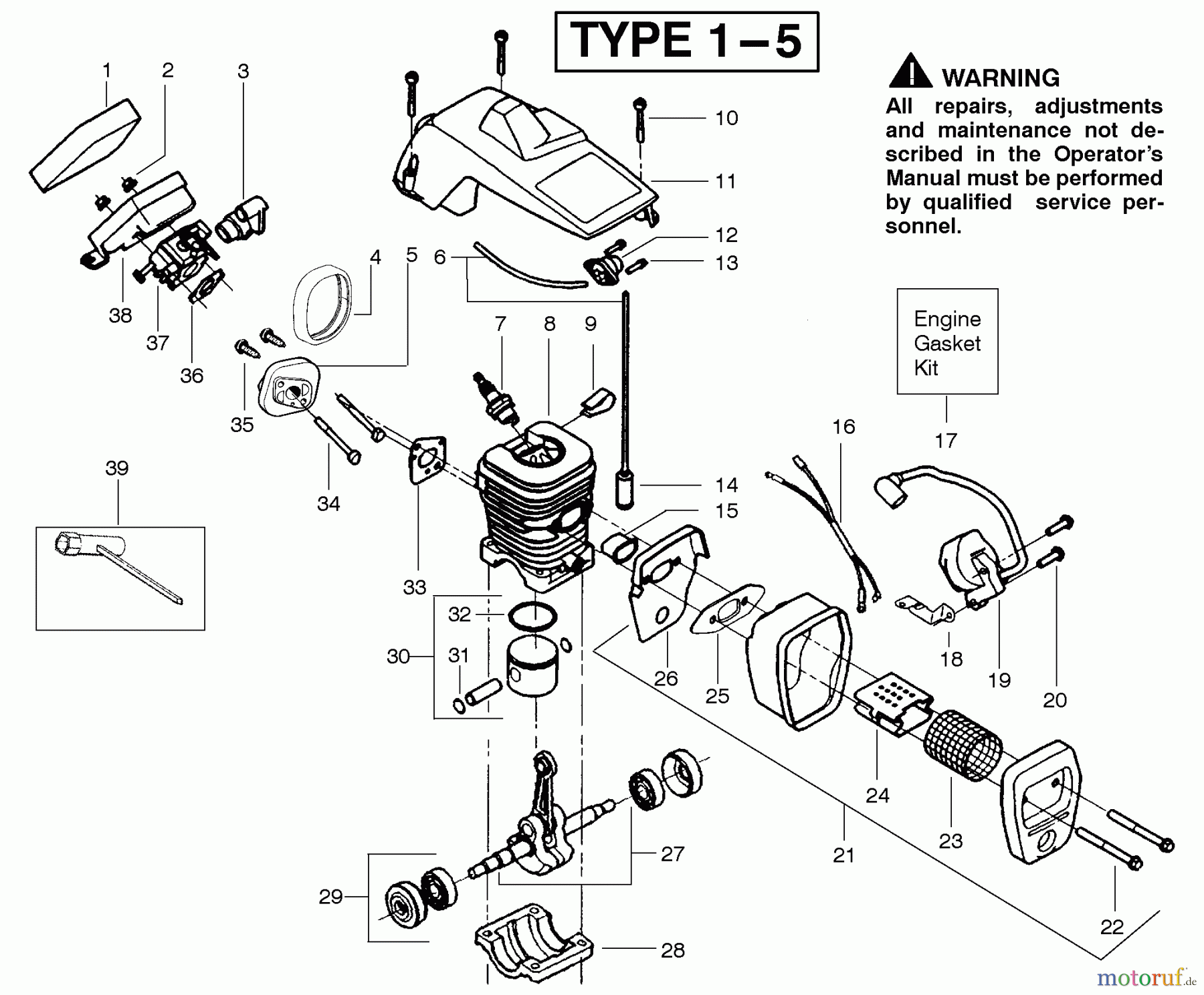  Poulan / Weed Eater Motorsägen 2150 (Type 4) - Poulan Woodshark / Woodsman Chainsaw Engine Assembly Type 1-5