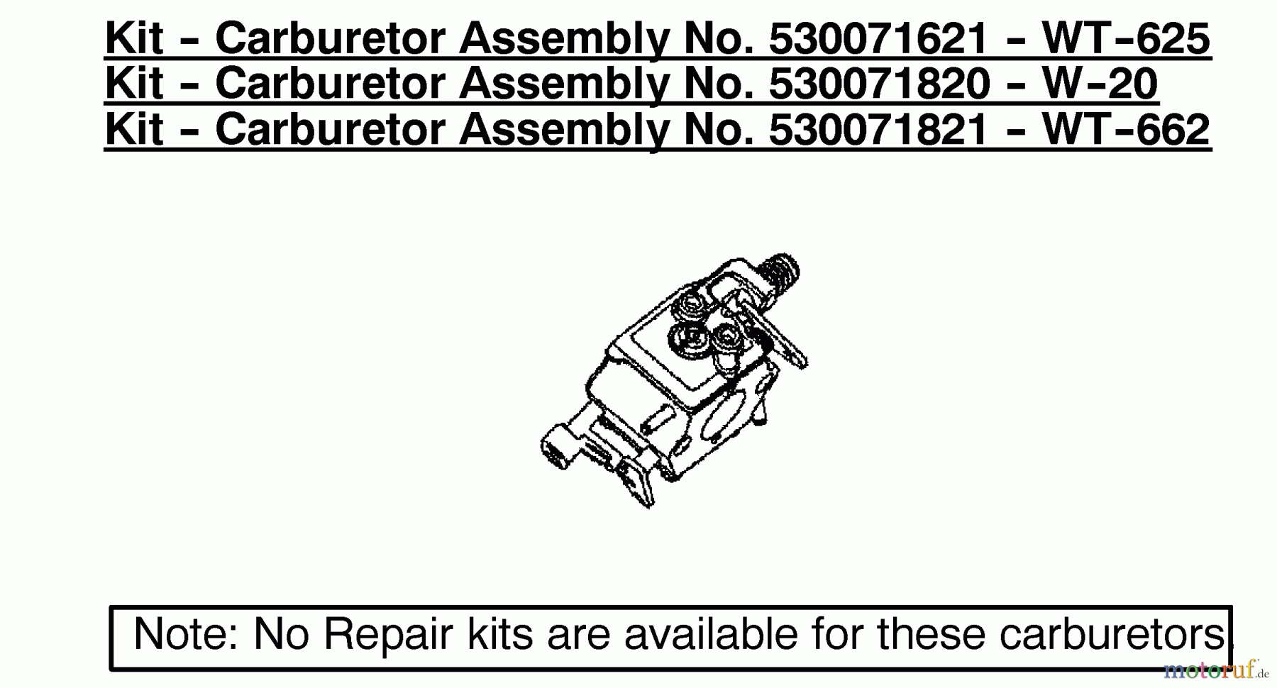  Poulan / Weed Eater Motorsägen 2550 (Type 2) - Poulan Woodmaster Chainsaw Kit - Carburetor Assembly 530071621/530071820/530071821