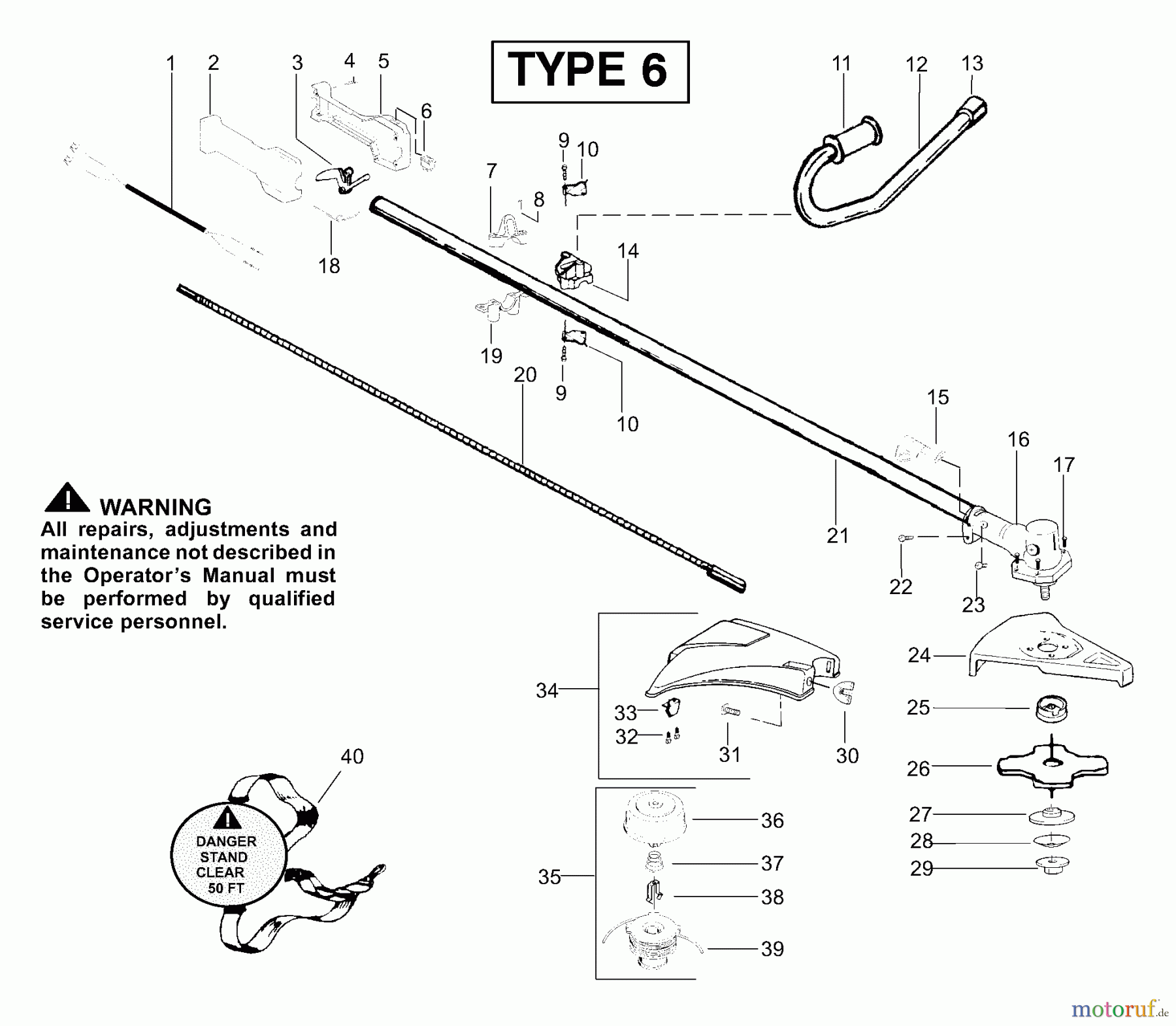  Poulan / Weed Eater Motorsensen, Trimmer BC2400 (Type 6) - Weed Eater String Trimmer Handle, Chassis & Bar Assembly Type 6