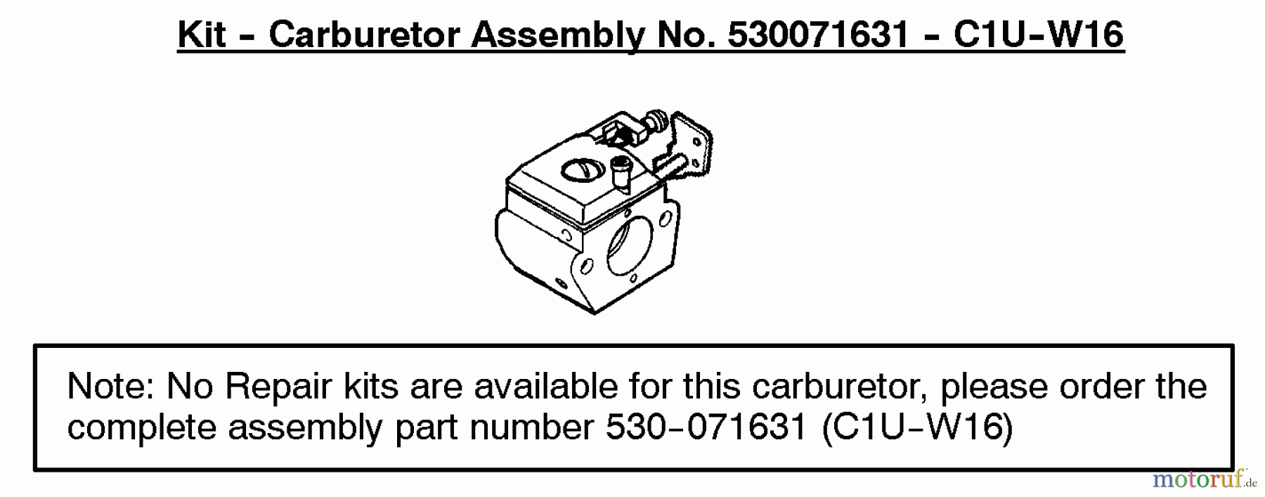  Poulan / Weed Eater Motorsensen, Trimmer BC2500LE (Type 1) - Weed Eater String Trimmer Carburetor Assembly (C1U-W16) 530071631