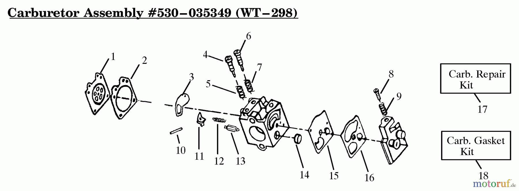  Poulan / Weed Eater Motorsensen, Trimmer HP30SBP - Weed Eater String Trimmer Carburetor Assembly (WT298) P/N 530035349