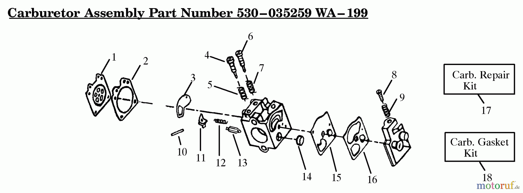  Poulan / Weed Eater Motorsensen, Trimmer HP28 - Weed Eater String Trimmer Carburetor Assembly (WA199) P/N 530035259