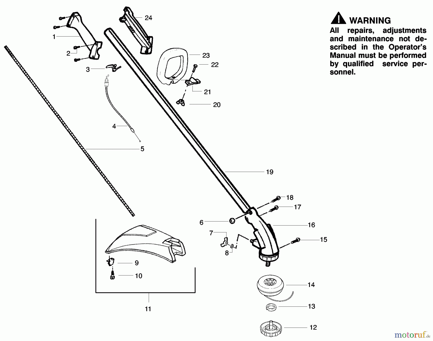  Poulan / Weed Eater Motorsensen, Trimmer PL25 (Type 3) - Poulan String Trimmer Handle, Chassis & Bar Assembly