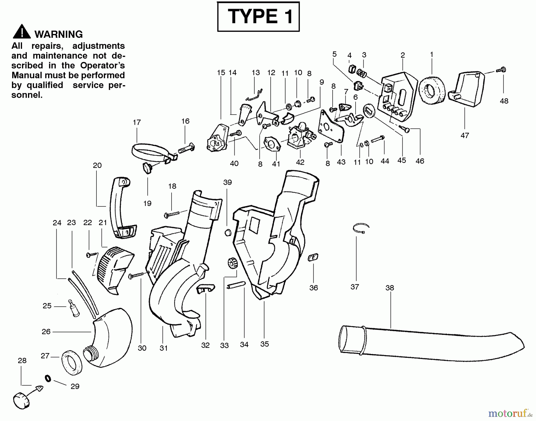  Poulan / Weed Eater Bläser / Sauger / Häcksler / Mulchgeräte PPBVM200 (Type 1) - Poulan Pro Blower Handle, Chassis & Blower Assembly Type 1
