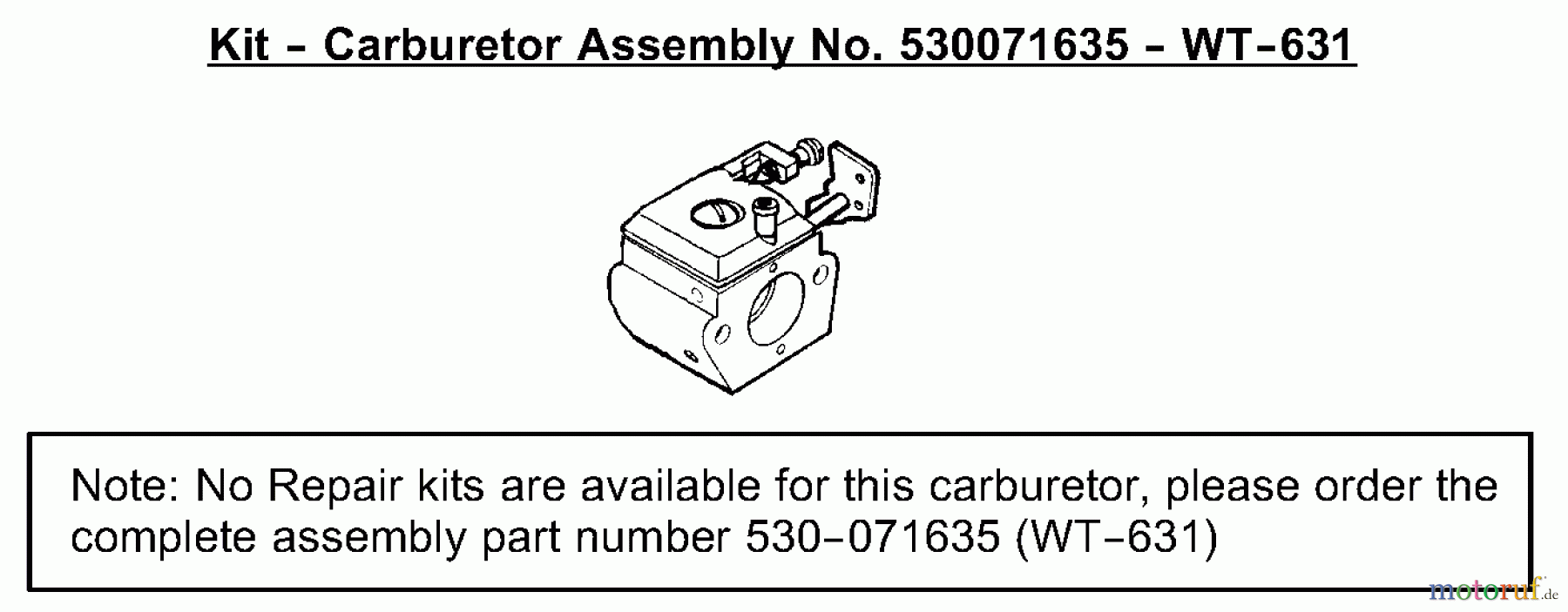  Poulan / Weed Eater Motorsensen, Trimmer TE500CXL (Type 1) - Weed Eater String Trimmer Carburetor Assembly (WT631) P/N 530071635