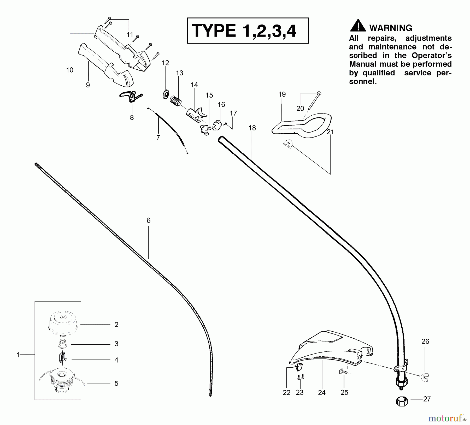  Poulan / Weed Eater Motorsensen, Trimmer XT400 (Type 3) - Weed Eater String Trimmer Handle & Shaft Assembly