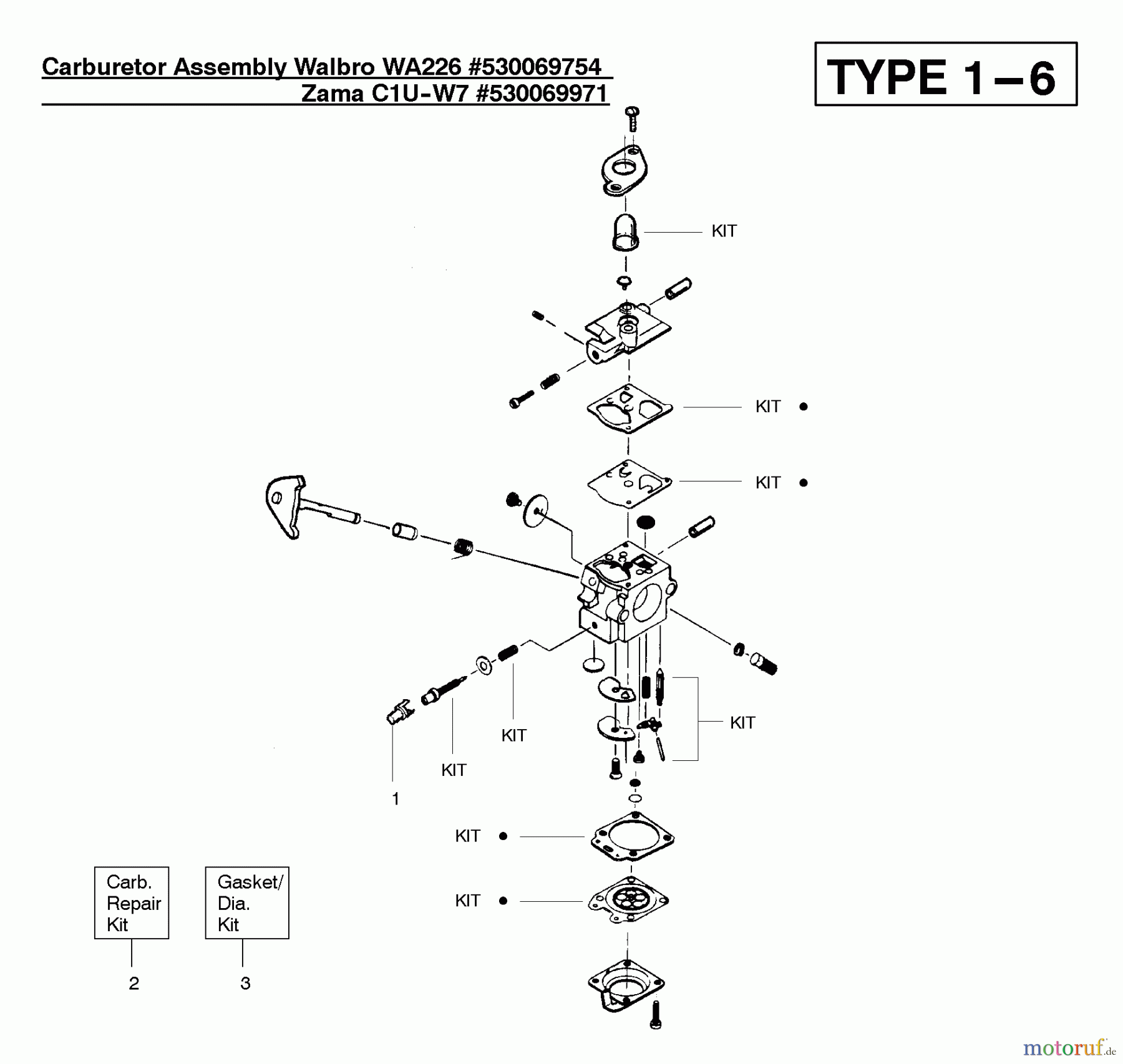  Poulan / Weed Eater Motorsensen, Trimmer XT600 (Type 6) - Weed Eater String Trimmer Carburetor Assembly (WT226) 530069754, (Zama C1U-W7) 530069971