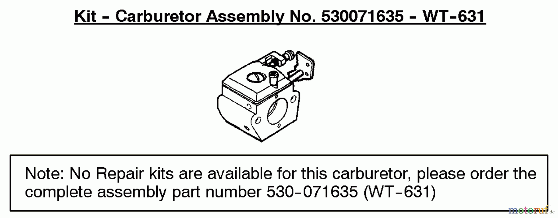  Poulan / Weed Eater Motorsensen, Trimmer PL500 (Type 1) - Weed Eater String Trimmer Carburetor Assembly (WT631) P/N 530071635