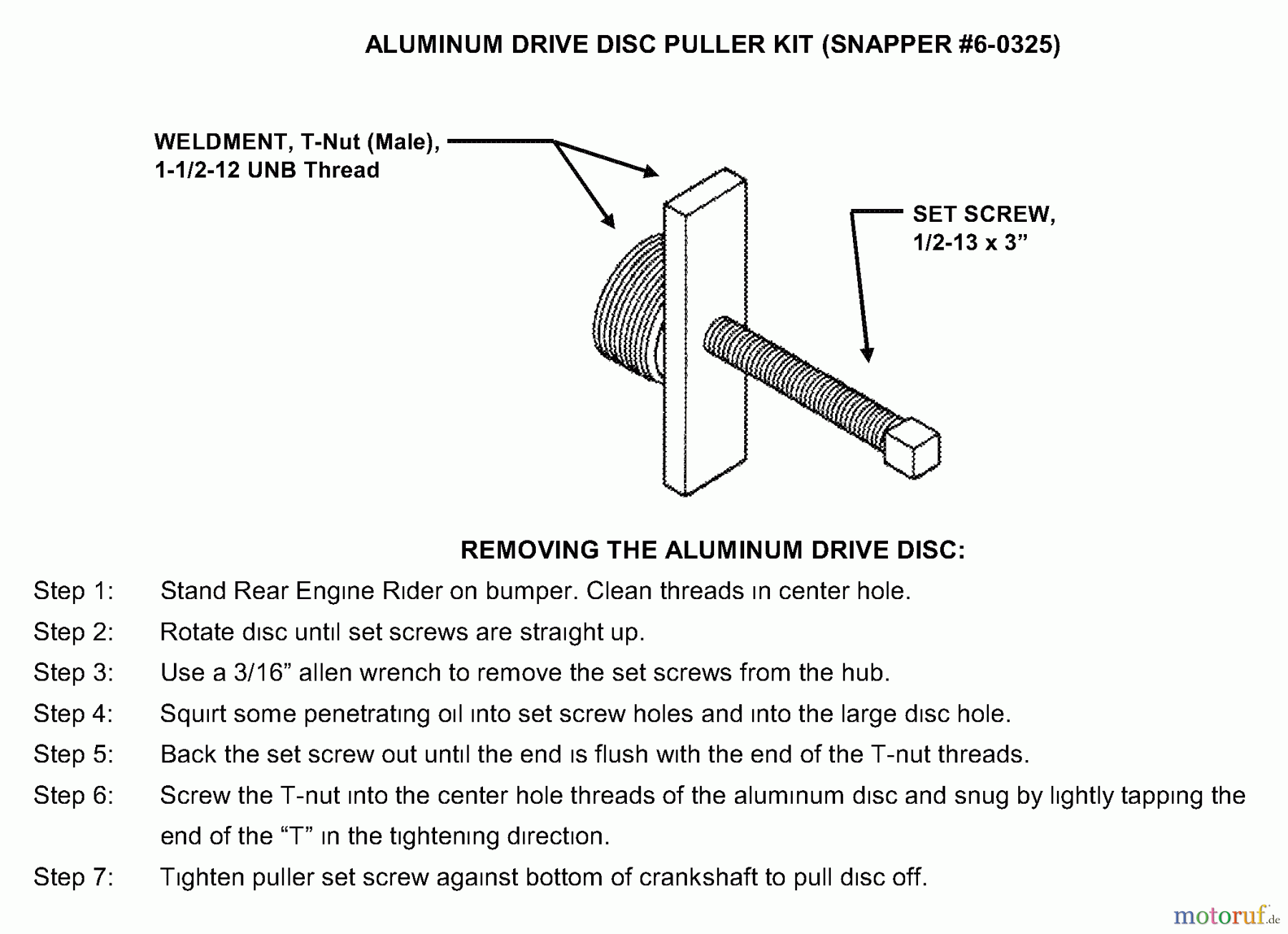  Snapper Zubehör. Rasenmäher 7060325 - Snapper Aluminum Disc Puller Kit Disc Puller Kit