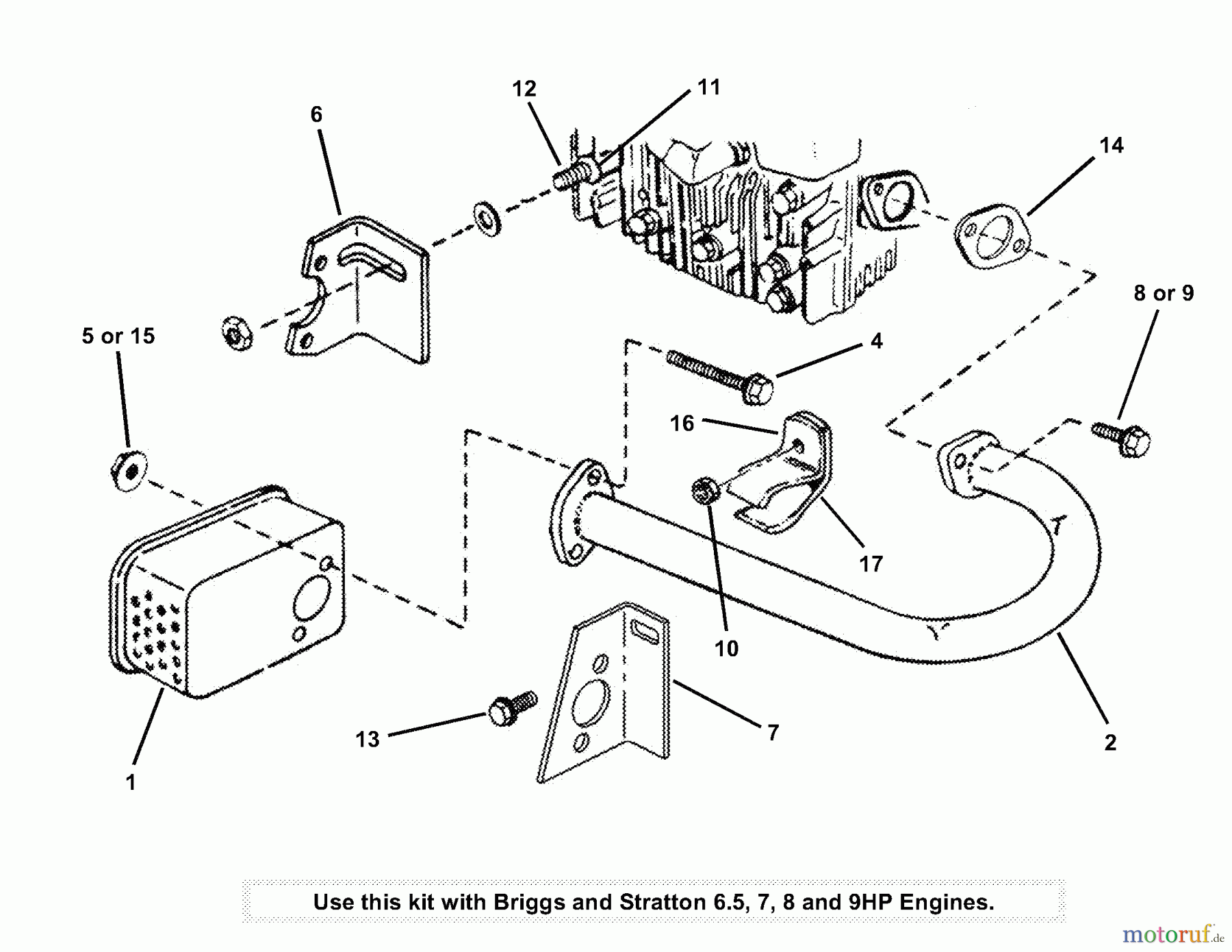  Snapper Zubehör 7060316 - Snapper Muffler Kit, 6.5, 7, 8, 9HP (Briggs & Statton) Muffler Kit