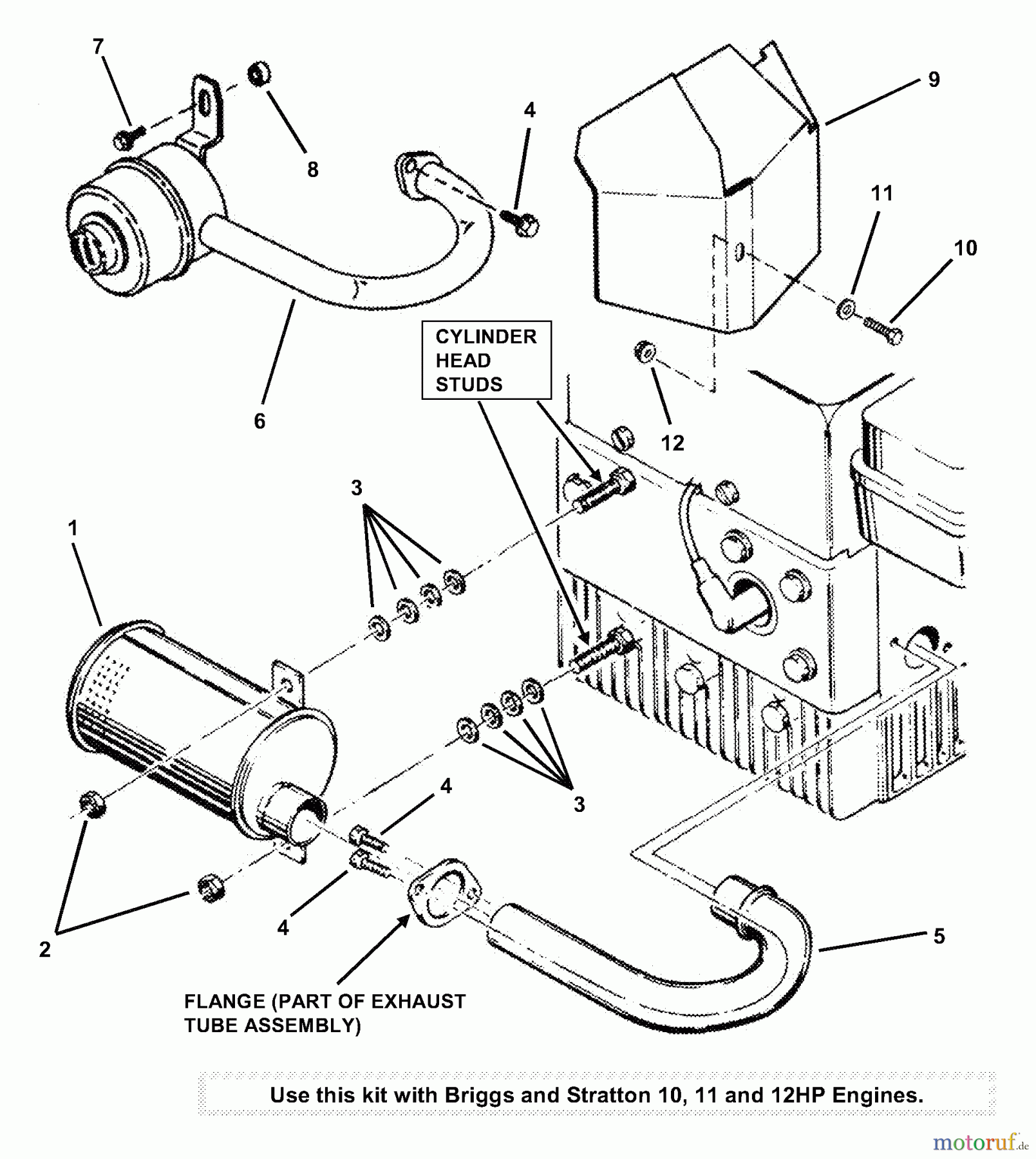  Snapper Zubehör 7060334 - Snapper Muffler Kit, 10, 11, 12 HP (Briggs & Stratton) Briggs 10, 11 & 12 HP Mufflers