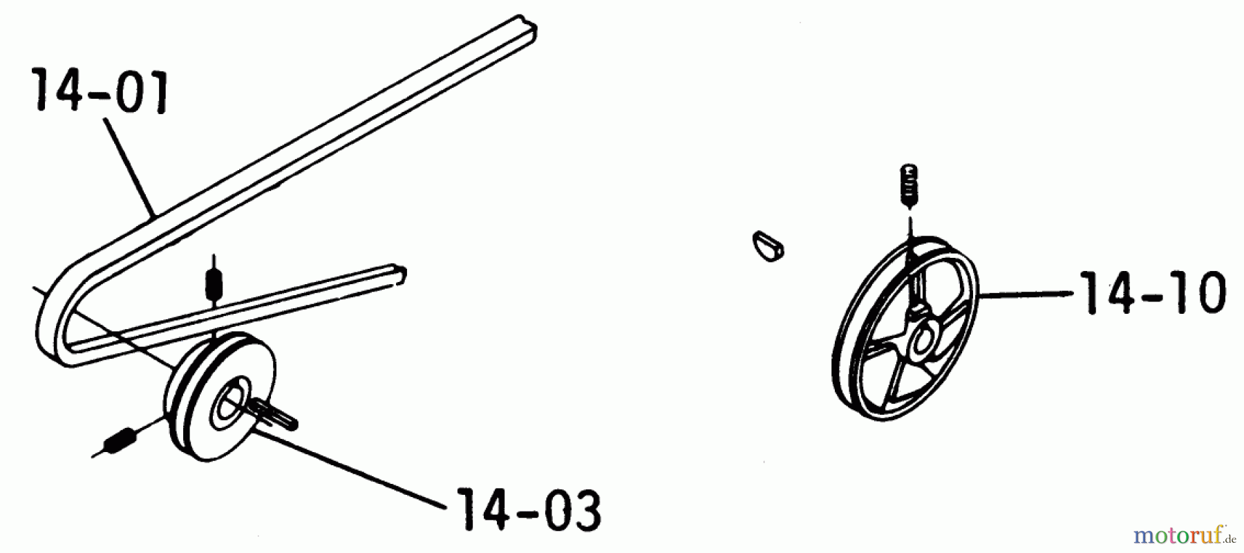  Toro Neu Mowers, Lawn & Garden Tractor Seite 1 1-0391 (C-100) - Toro C-100 8-Speed Tractor, 1975 14.000 DRIVE BELTS AND PULLEYS (FIG. 14A)