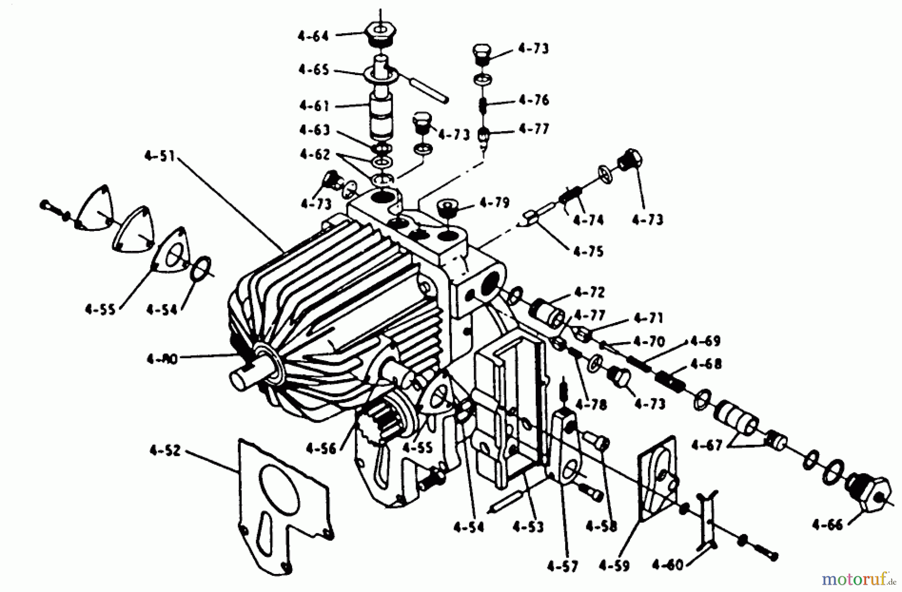  Toro Neu Mowers, Lawn & Garden Tractor Seite 1 1-0435 - Toro 14 hp Automatic Tractor, 1973 PARTS LIST FOR 4.050 HYDROGEAR (PLATE 4.4)